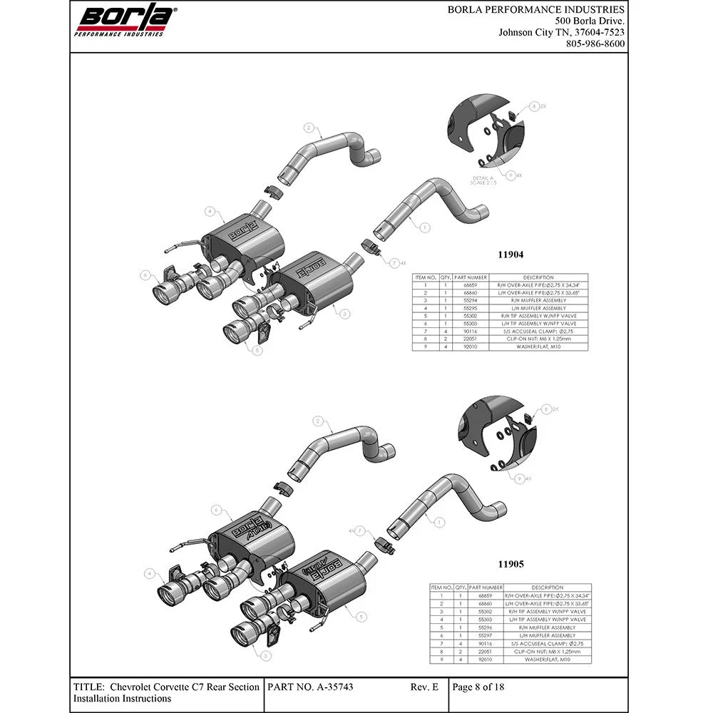 Borla 2014 Chevrolet Corvette C7 6.2L 8cyl ATAK Exhaust w/ NPP Dual Mode (rear section only)