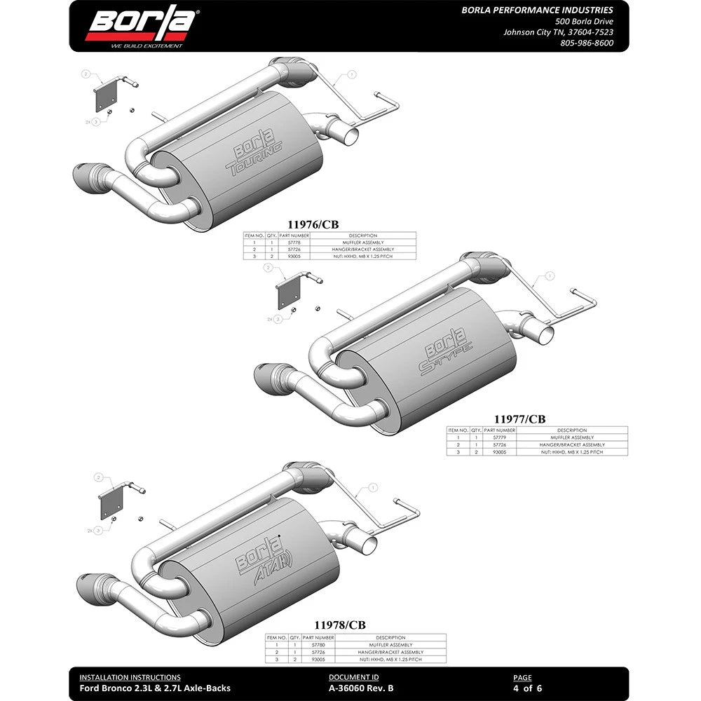 Borla 21-22 Ford Bronco 2.7L V6 4WD ATAK Axle Back Exhaust w/ Bright Chrome Tips
