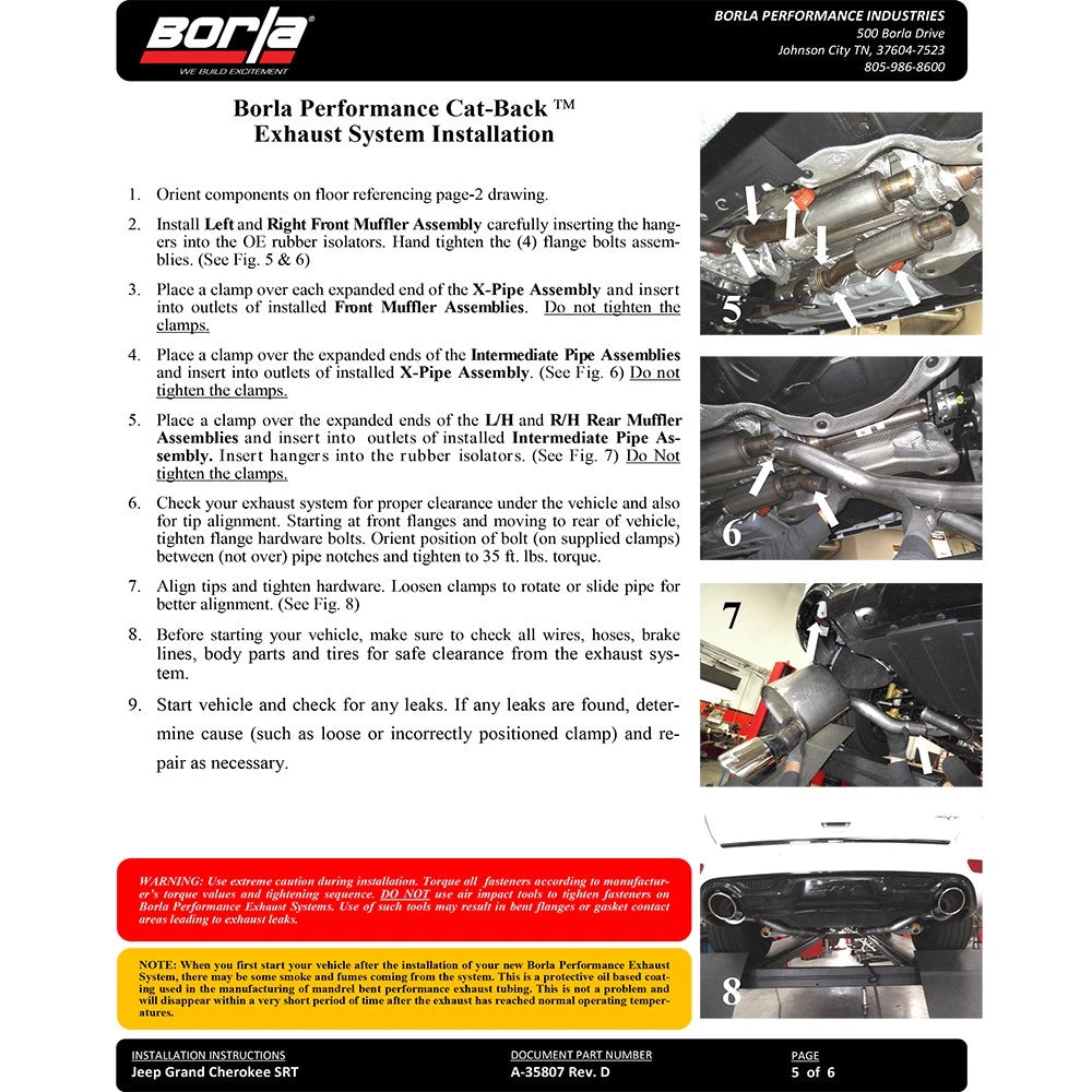 Borla 2015 Jeep Grand Cherokee SRT8 S-Type Dual Round Rolled Exit Catback Exhaust
