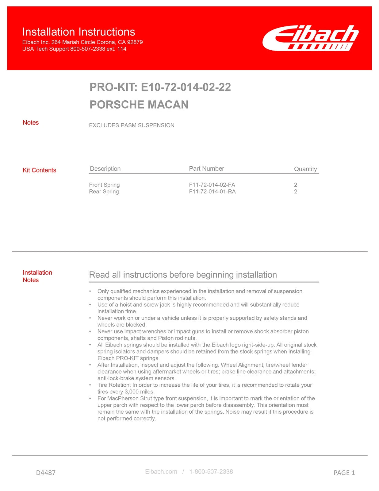 Eibach Pro-Kit for 2015-2017 Porsche Macan (Not Compatible with PASM System)
