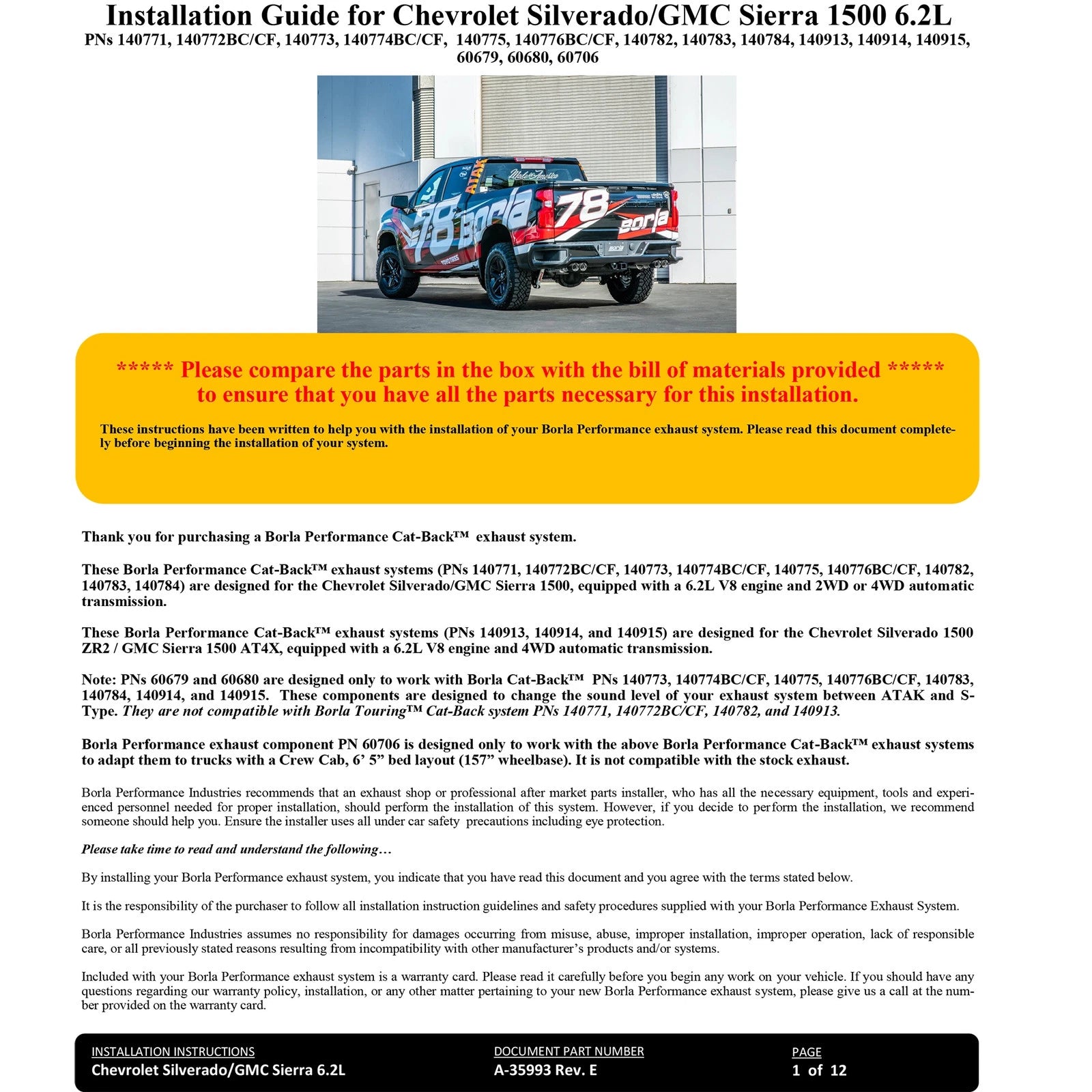 Borla 22-23 Chevrolet Silverado 1500 ZR2 & AT4X 6.2L CC SB 147.5in WB ATAK Cat-Back