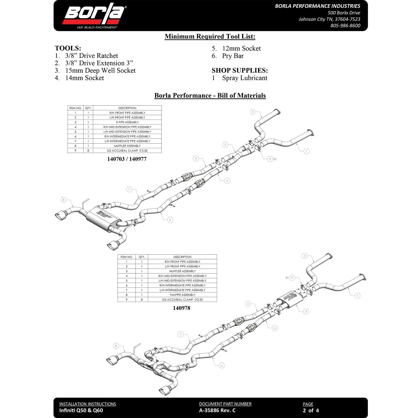 Borla 16-24 Infinity Q50 (Auto V6) ATAK Cat Back - 4.5in Chrome Tip