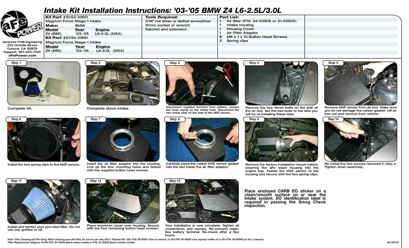 aFe MagnumFORCE Intakes Stage-1 P5R AIS P5R BMW Z4 (E85) 03-05 L6-3.0L M54