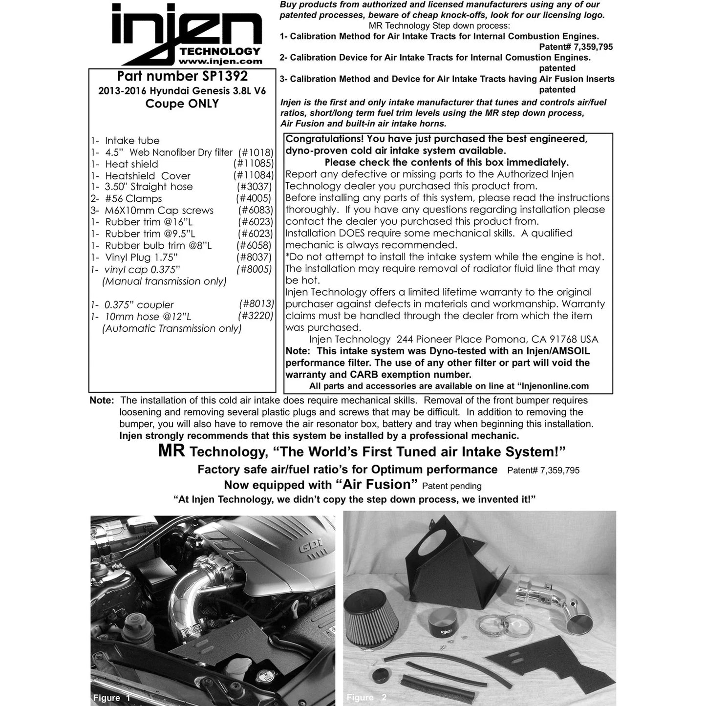 Injen 13 Hyundai Genesis Coupe  3.8L V6 Black Short Ram Intake w/ Heat Shield & Cover