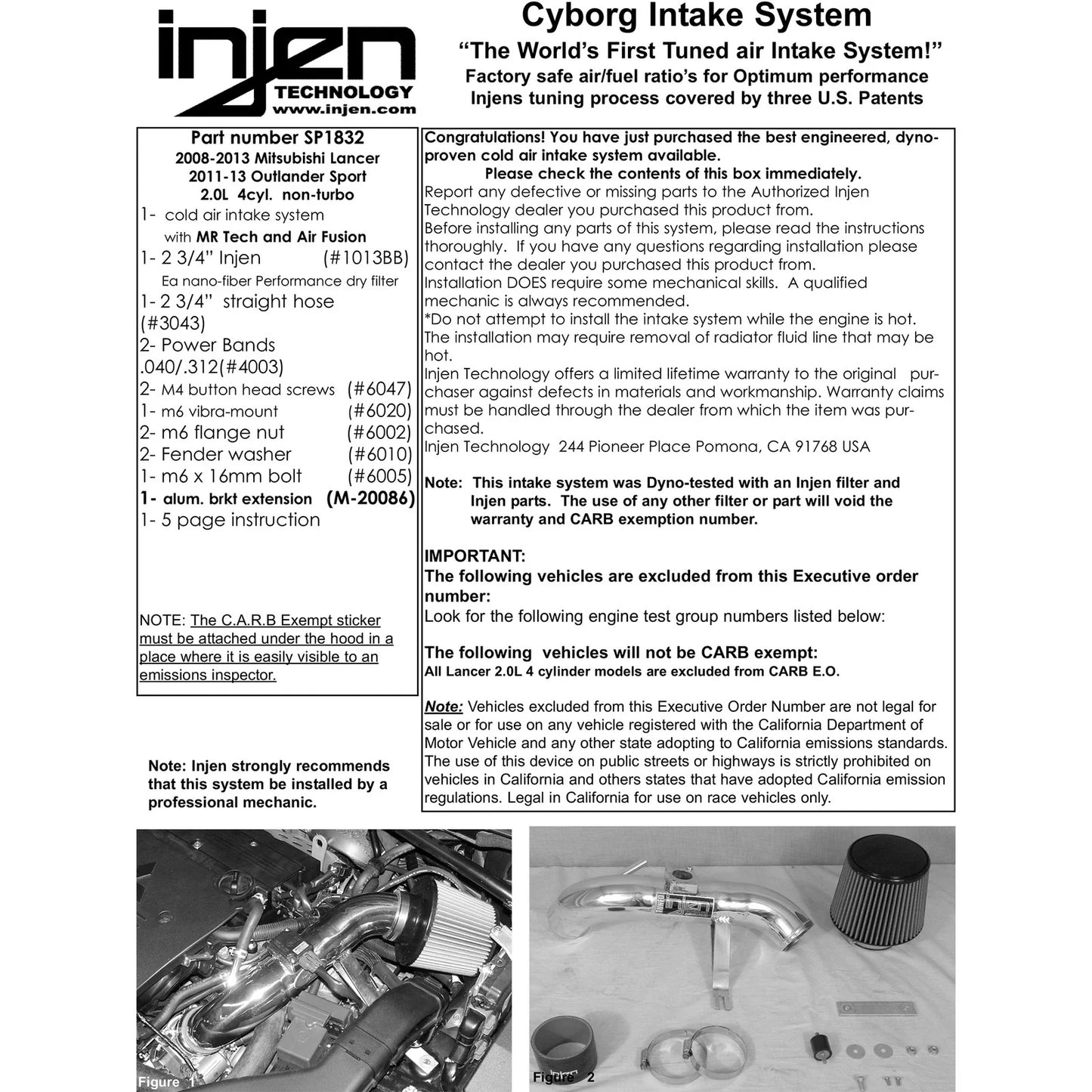 Injen 08-13 Lancer/Outlander Sport 2.0L 4 Cyl. Polished Short Ram Intake w/ MR Tech/Air Fusion