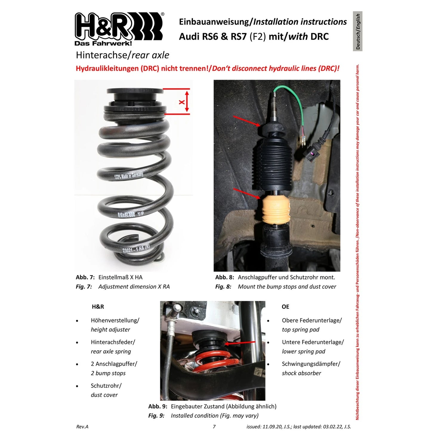H&R 20-23 Audi RS6 Avant VTF Adjustable Lowering Springs