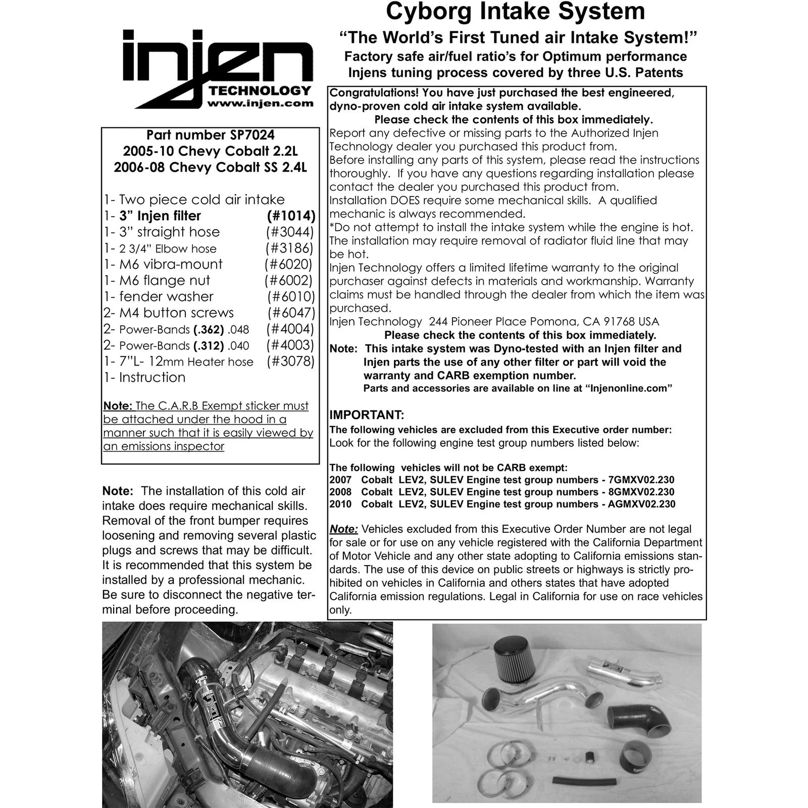 Injen 05-06 Cobalt 2.2L (No Air Pump) / 07 Cobalt SS 2.4L (No Air Pump) Black Cold Air Intake