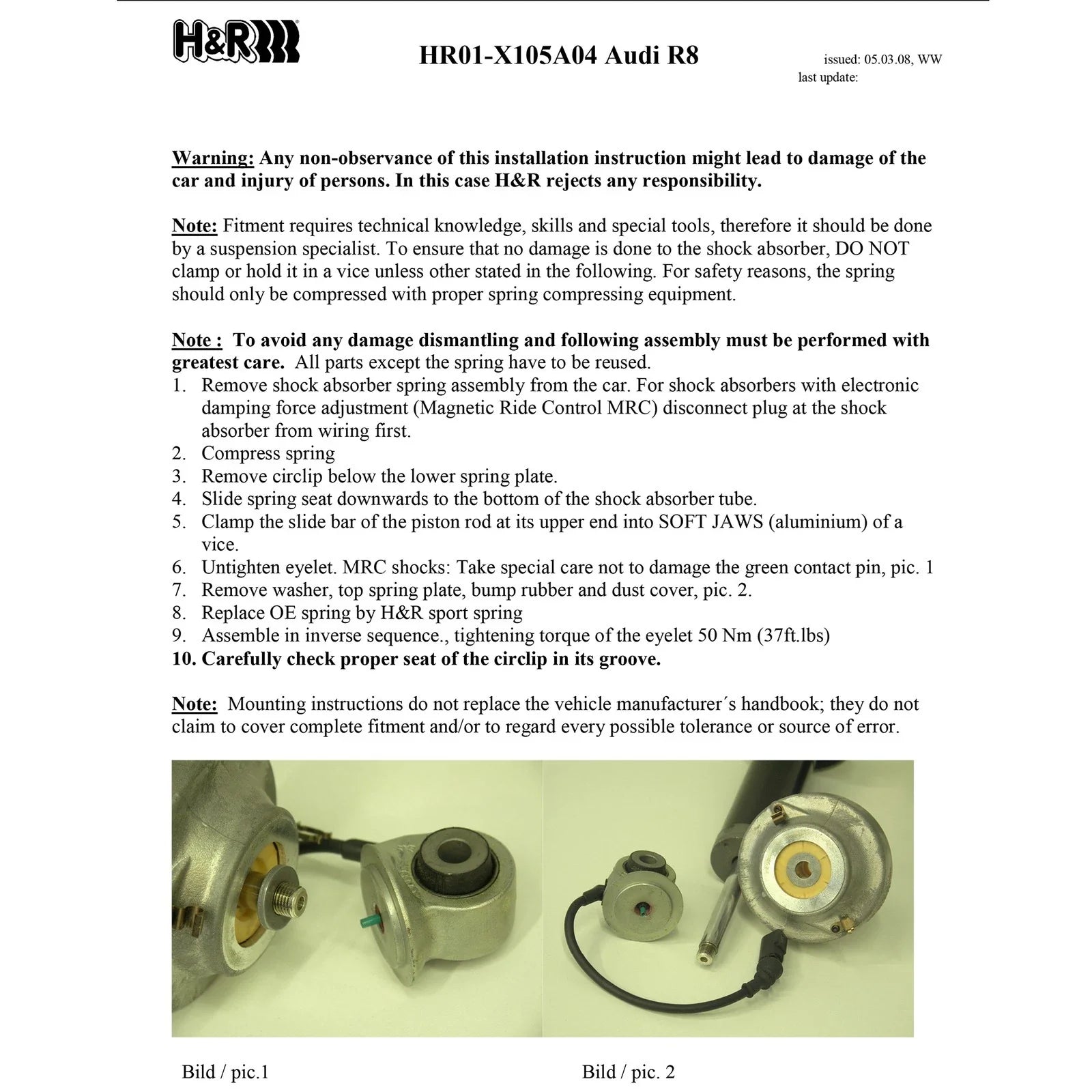 H&R 08-15 Audi R8/R8 Cabrio V8/V10 Sport Spring