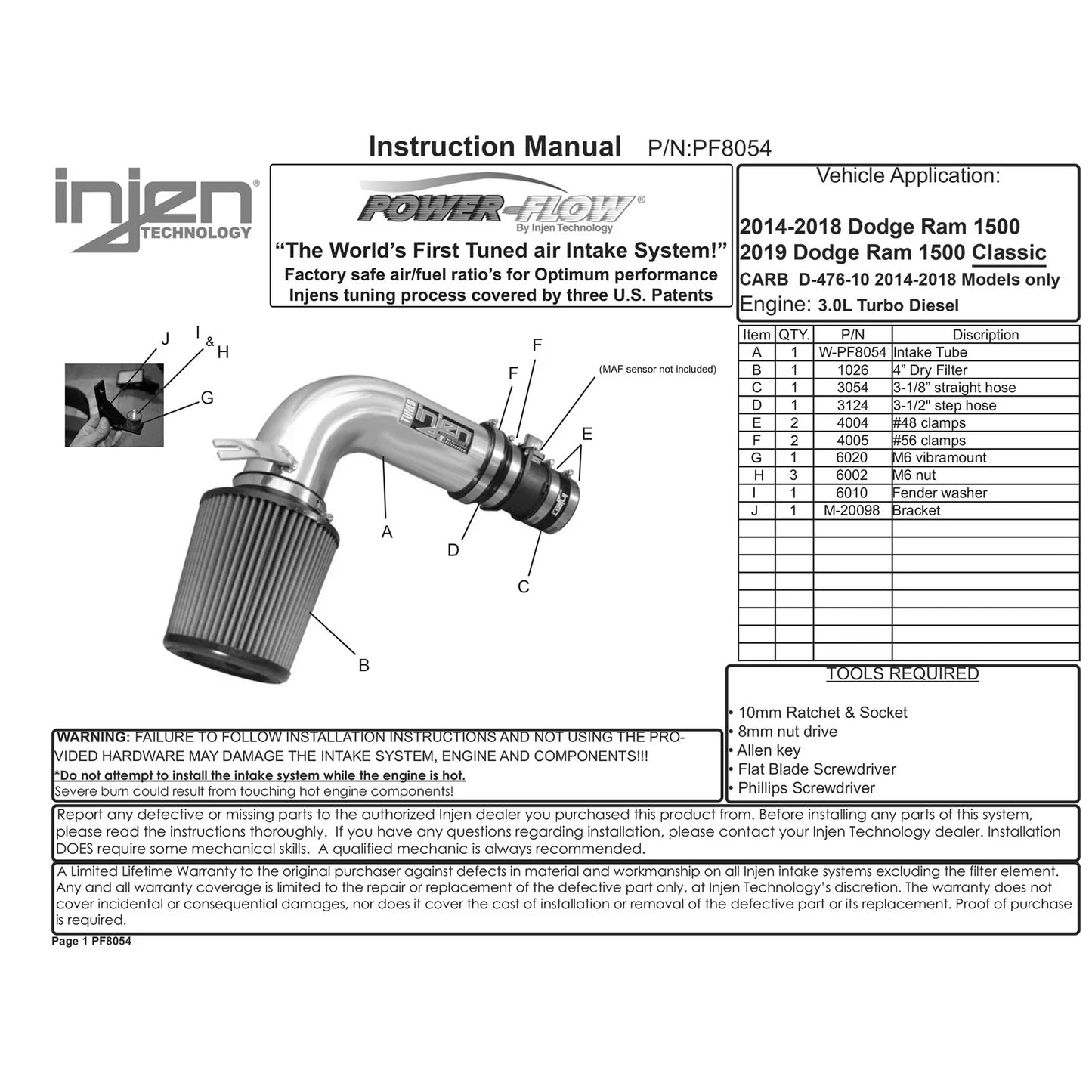 Injen 14-18 Dodge Ram 3.0L V6 Polished Power-Flow Short Ram Intake