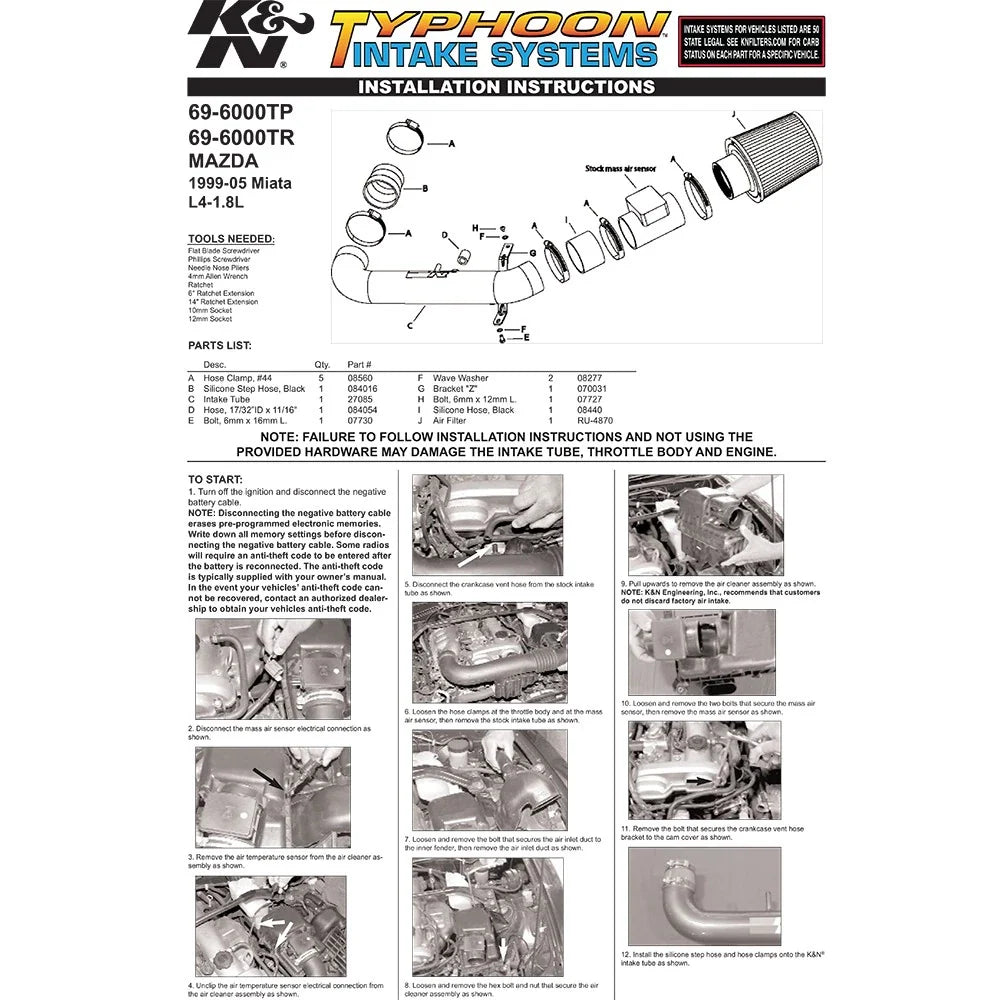 K&N 98-05 Miata Polished Typhoon Short Ram Intake