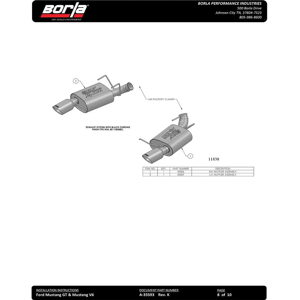 Borla 2011-2012 Ford Mustang GT 5.0L 8cyl 6spd RWD Aggressive ATAK Exhaust (rear section only)