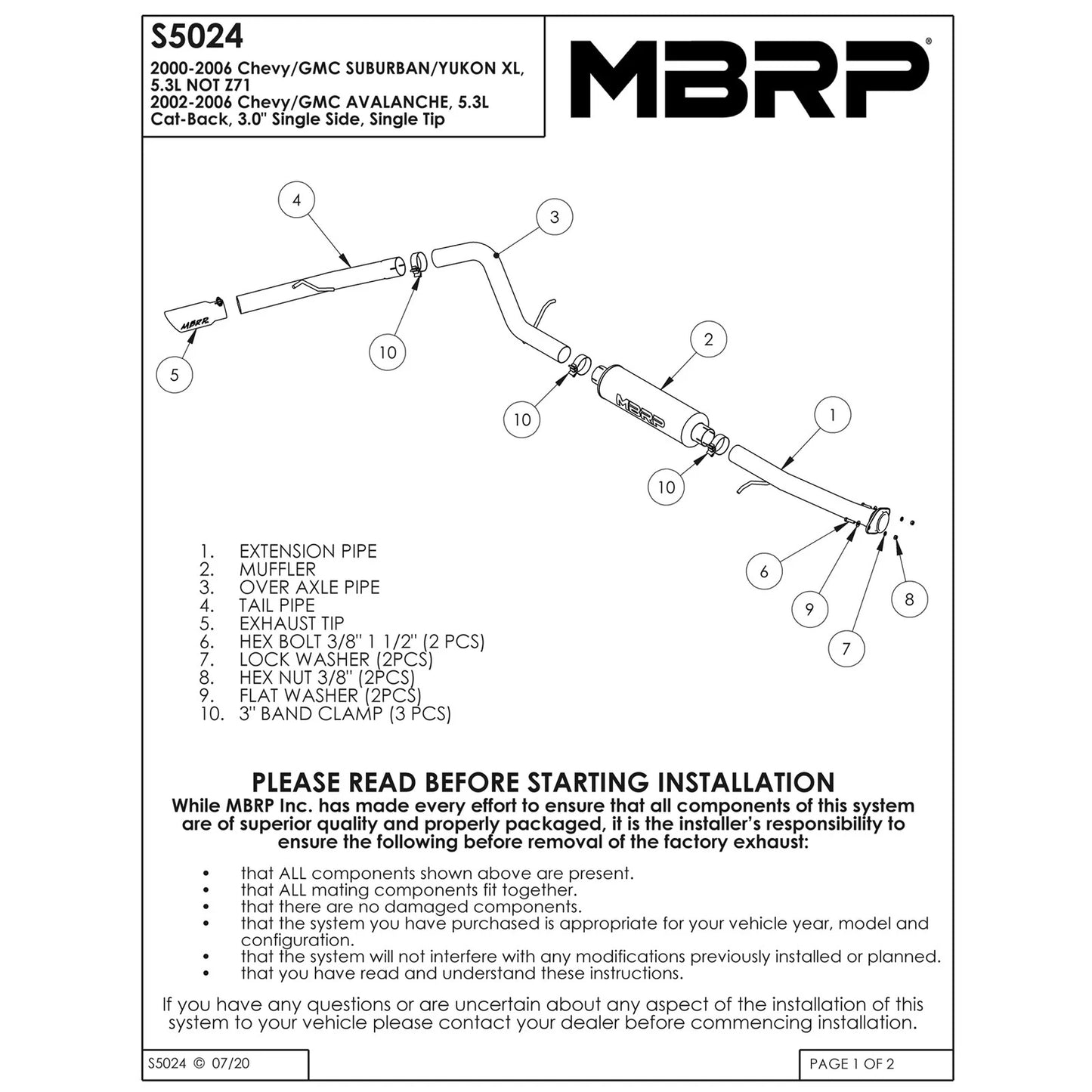 MBRP 2000-2006 Chev/GMC Suburban/YukonXL 1500 5.3L Cat Back Single Side