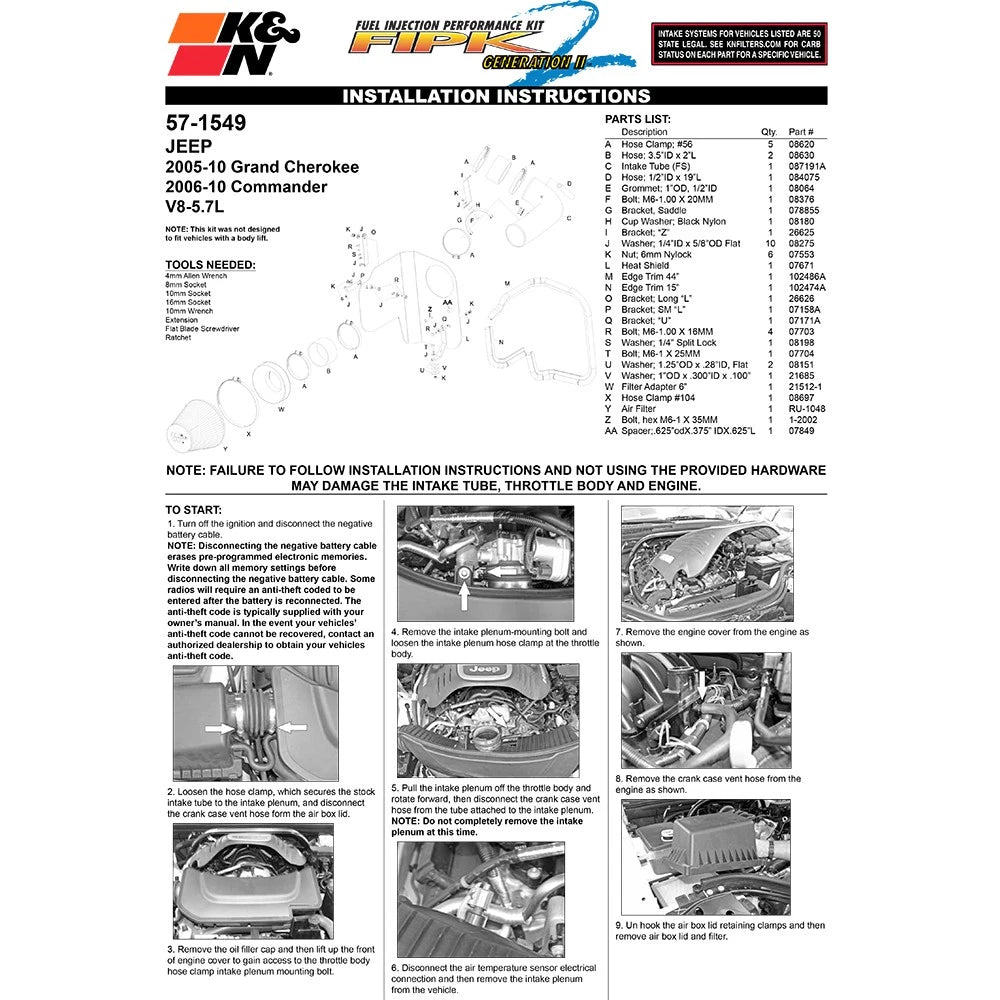 K&N 05-07 Jeep Grand Cherokee V8-5.7L Performance Intake Kit