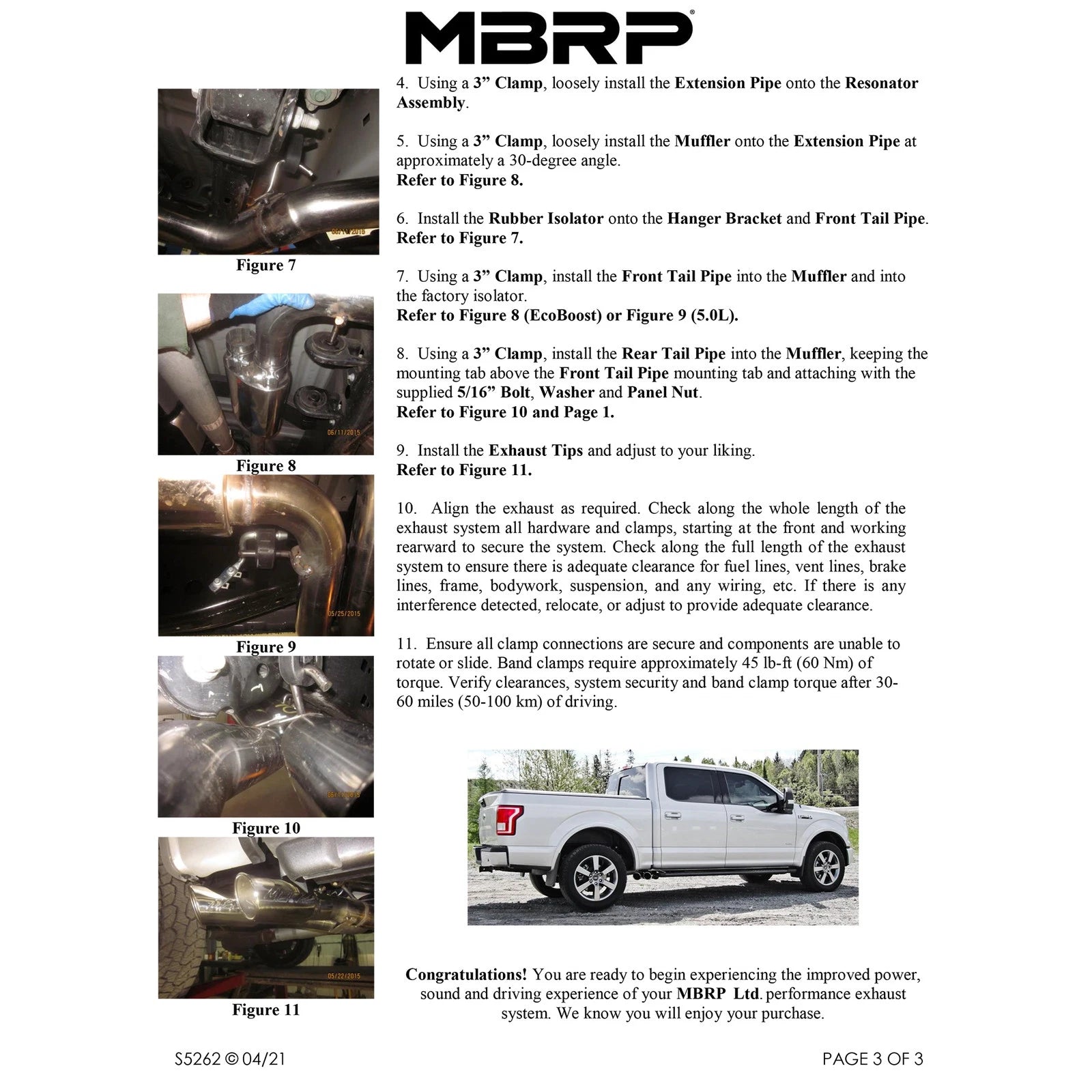 MBRP 15-20 Ford F150 Pre-Axle 4in OD Tips Dual Outlet 3in Black Coated Cat Back Exhaust
