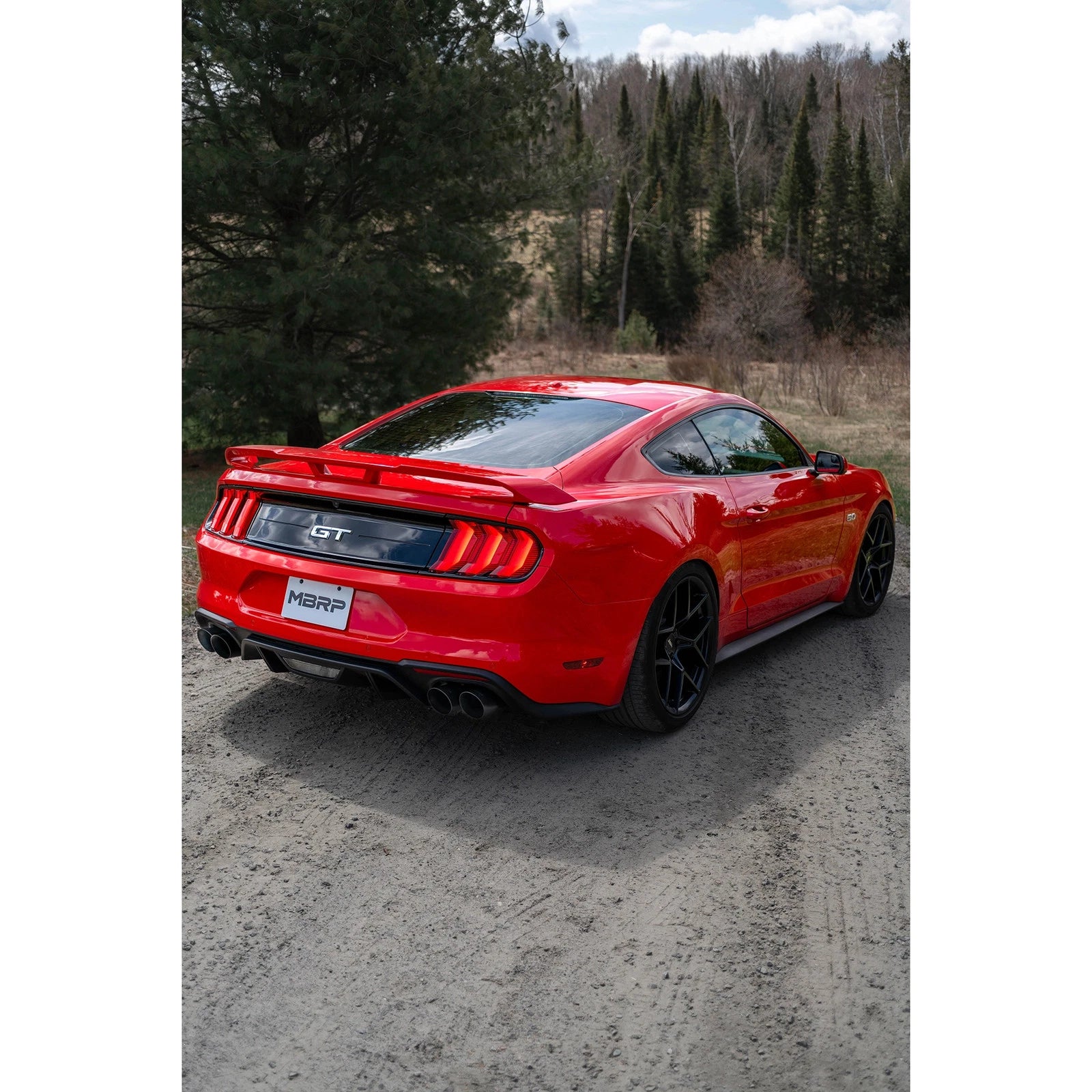 MBRP 18-19 Ford Mustang GT 5.0 3in Dual Split Rear Cat Back w/ Quad 4in Dual Wall Tips- Black Coated