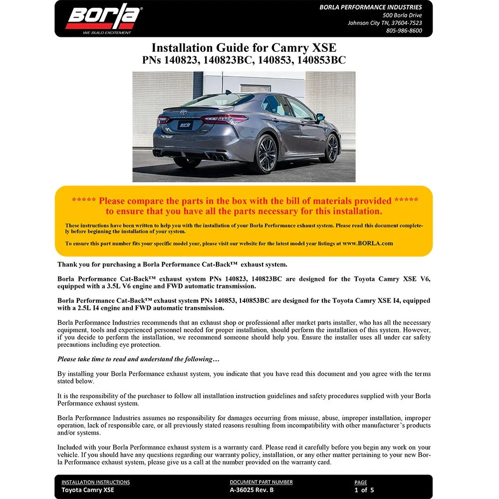 Borla 18-22 Toyota Camry XSE 2.5L i4 AT/MT FWD / 4DR S-TYPE Cat Back Exhaust (Black Chrome)