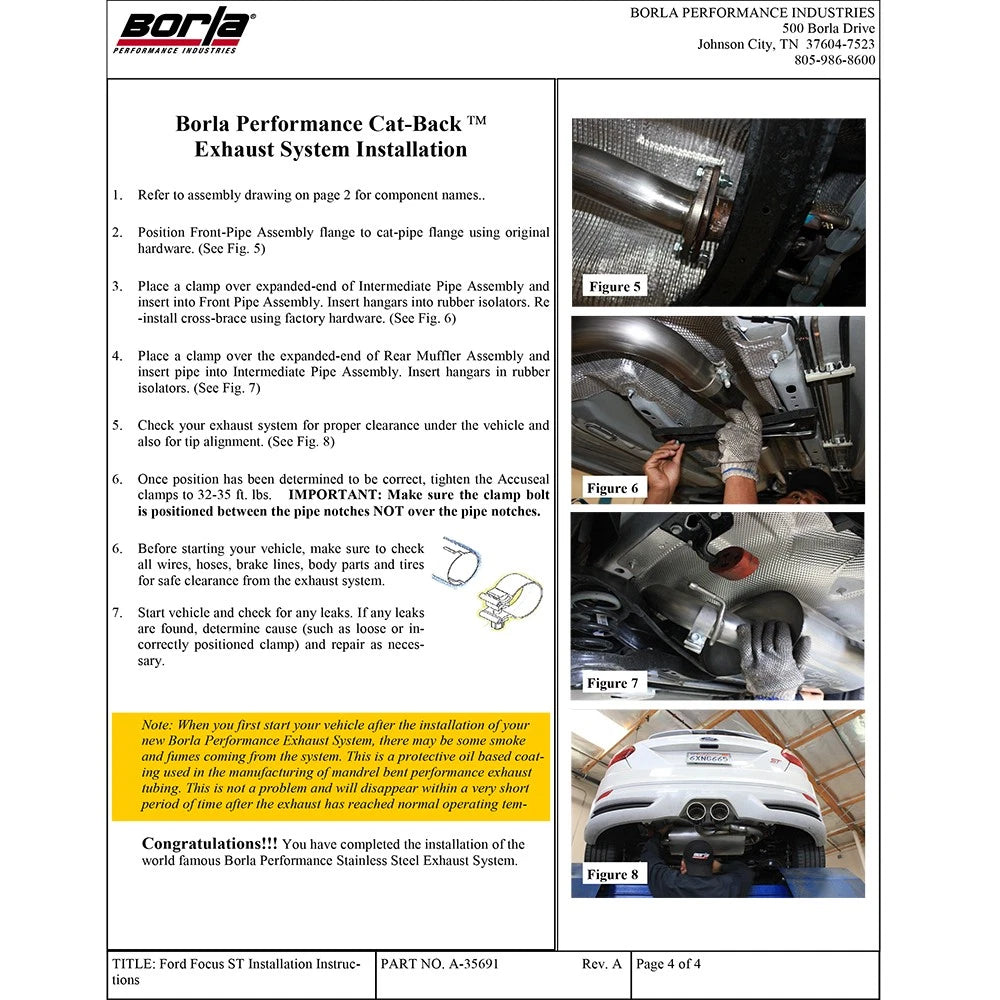 Borla 13-16 Ford Focus ST 5dr Hatchback Catback Exhaust