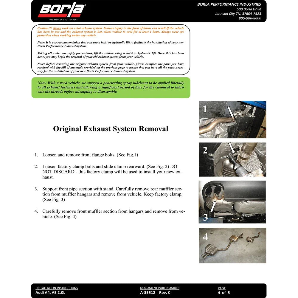 Borla 09-15 Audi A4 Quattro Base SS Catback Exhaust