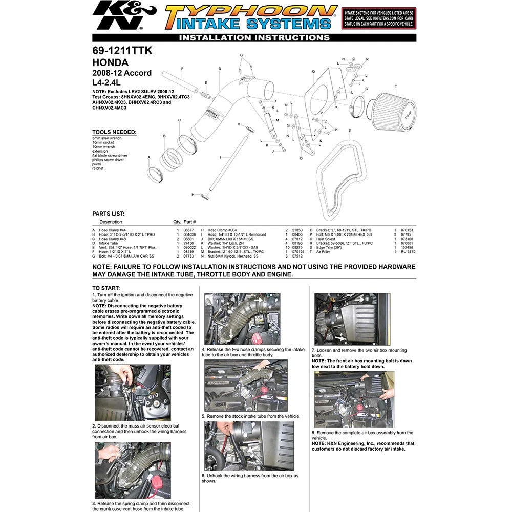 K&N 08-09 Honda Accord L4-2.4L Typhoon Short Ram Intake