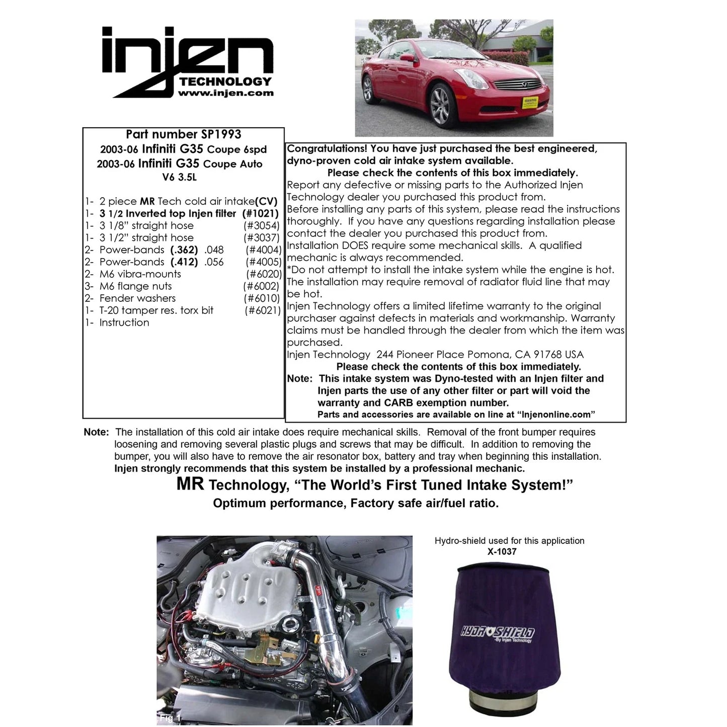 Injen 03-06 G35 AT/MT Coupe Black Cold Air Intake