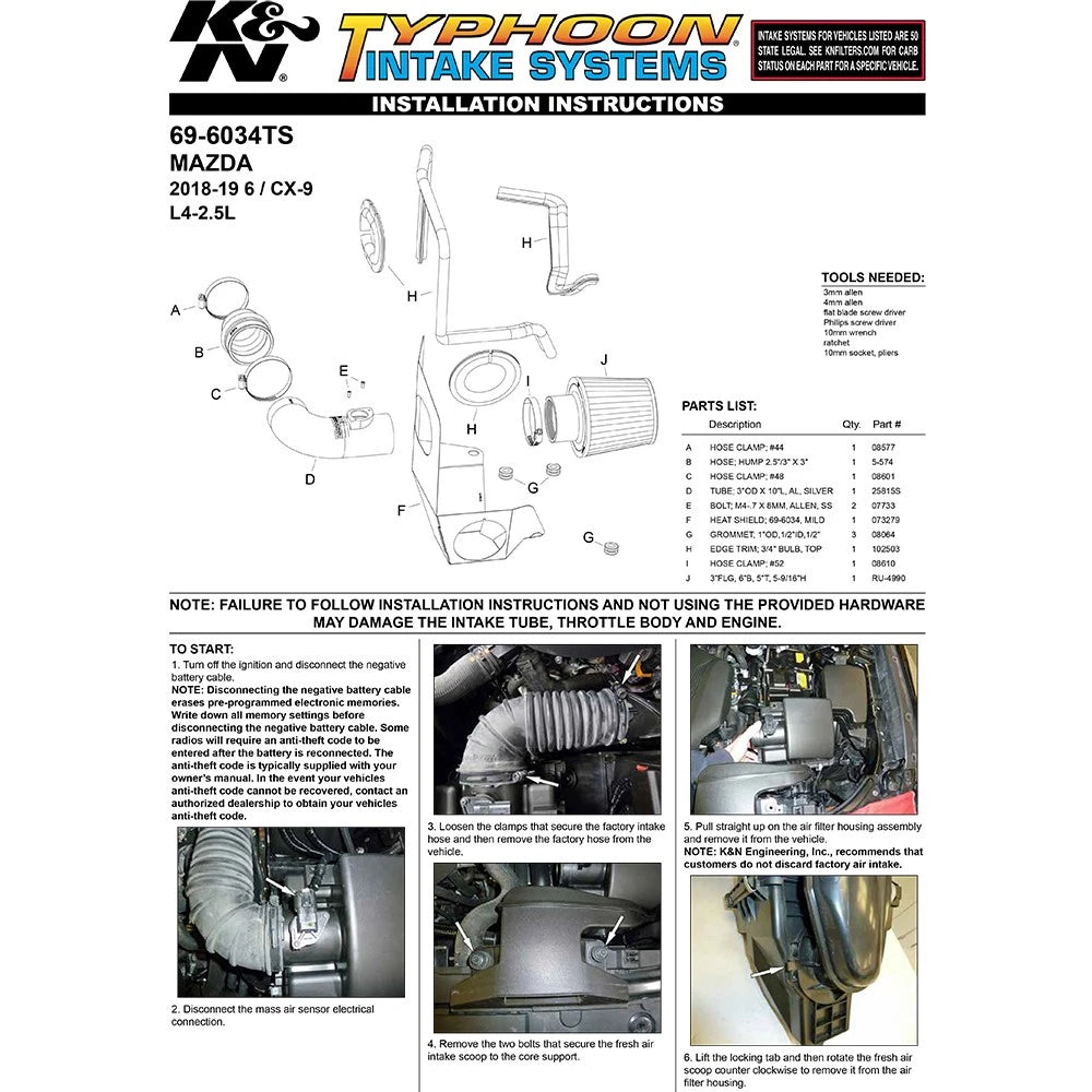 K&N 18-19 Mazda 6 2.5L Turbo Typhoon Air Intake
