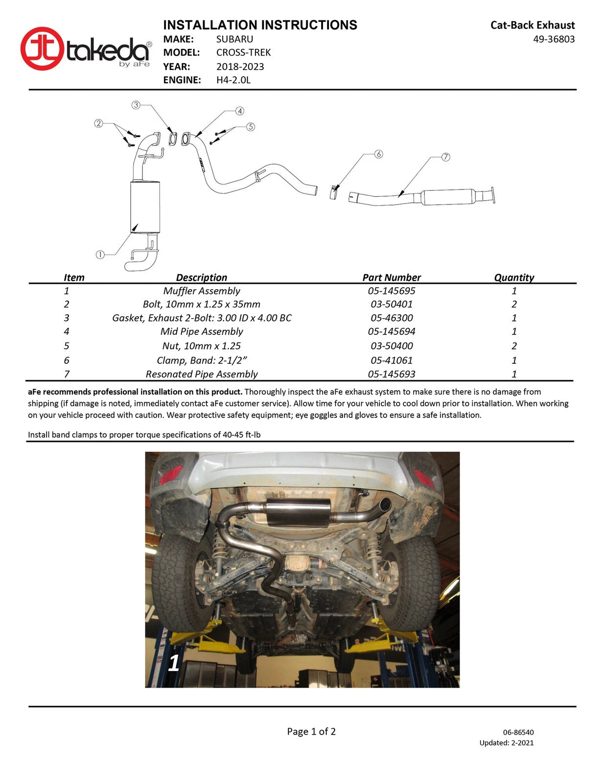 aFe POWER Takeda 2.5in 304 SS Cat-Back Exhaust System Subaru Crosstrek 18-19 H4-2.0L