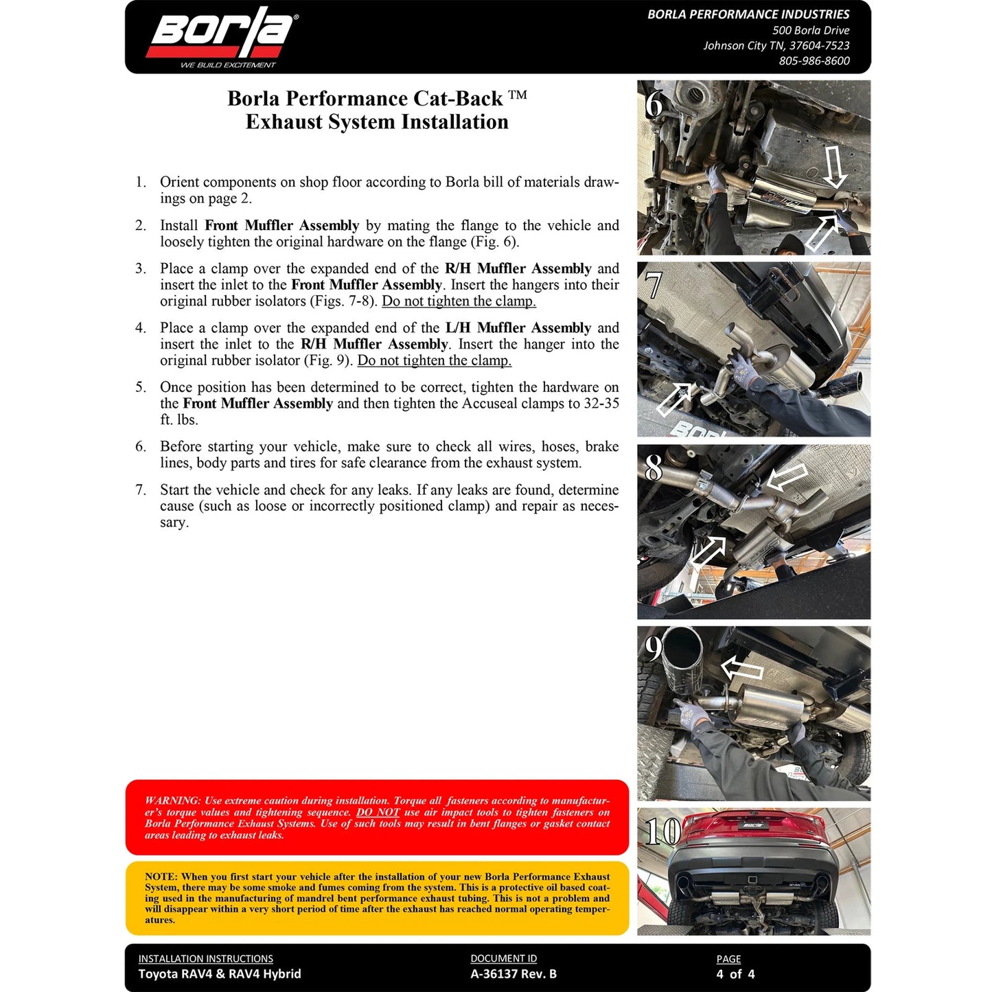 Borla 19-25 Toyota RAV4 Hybrid 2.25 S-Type Cat Back Exhaust