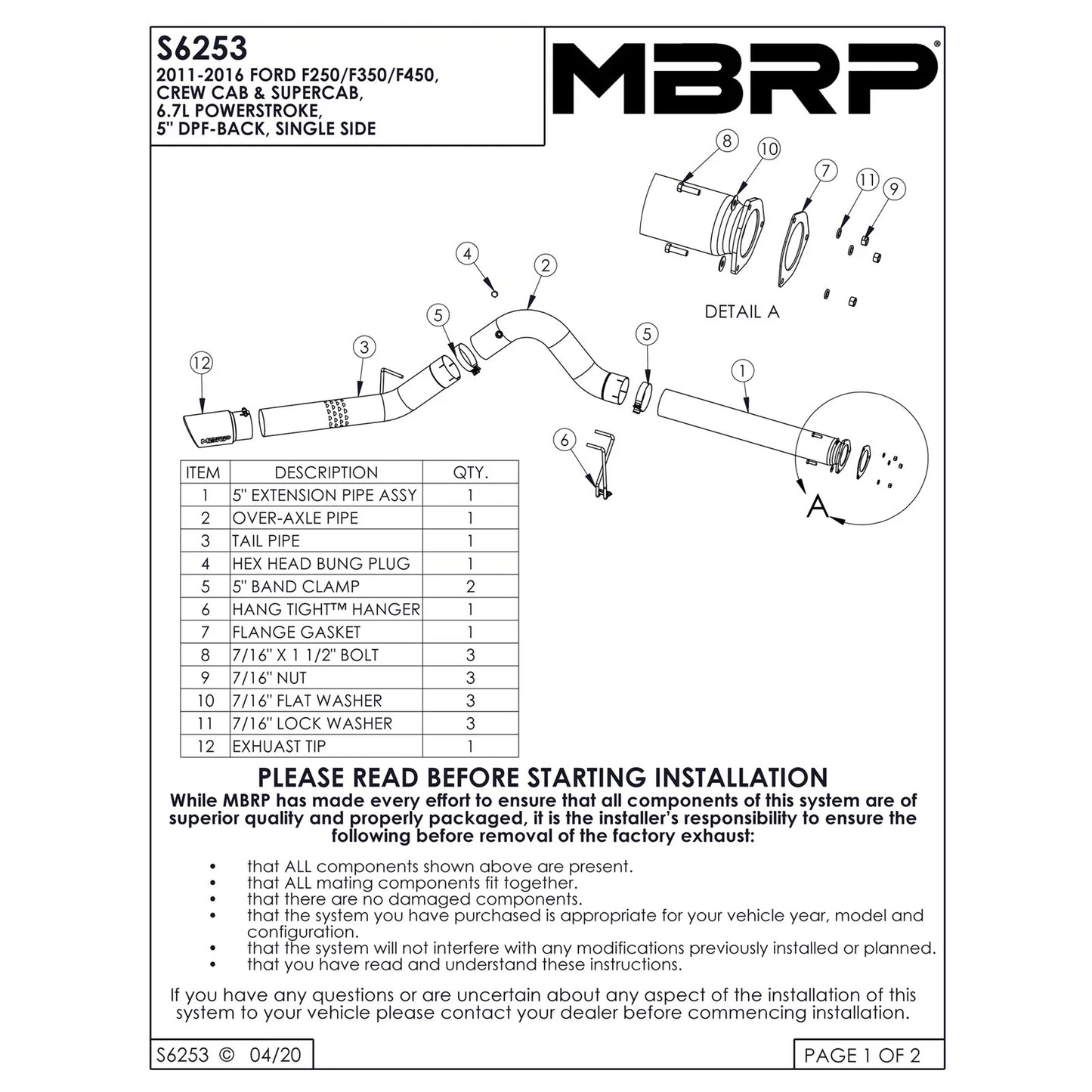MBRP 2015 Ford F250/350/450 6.7L 5in Single Side Exit T409 Exhaust System