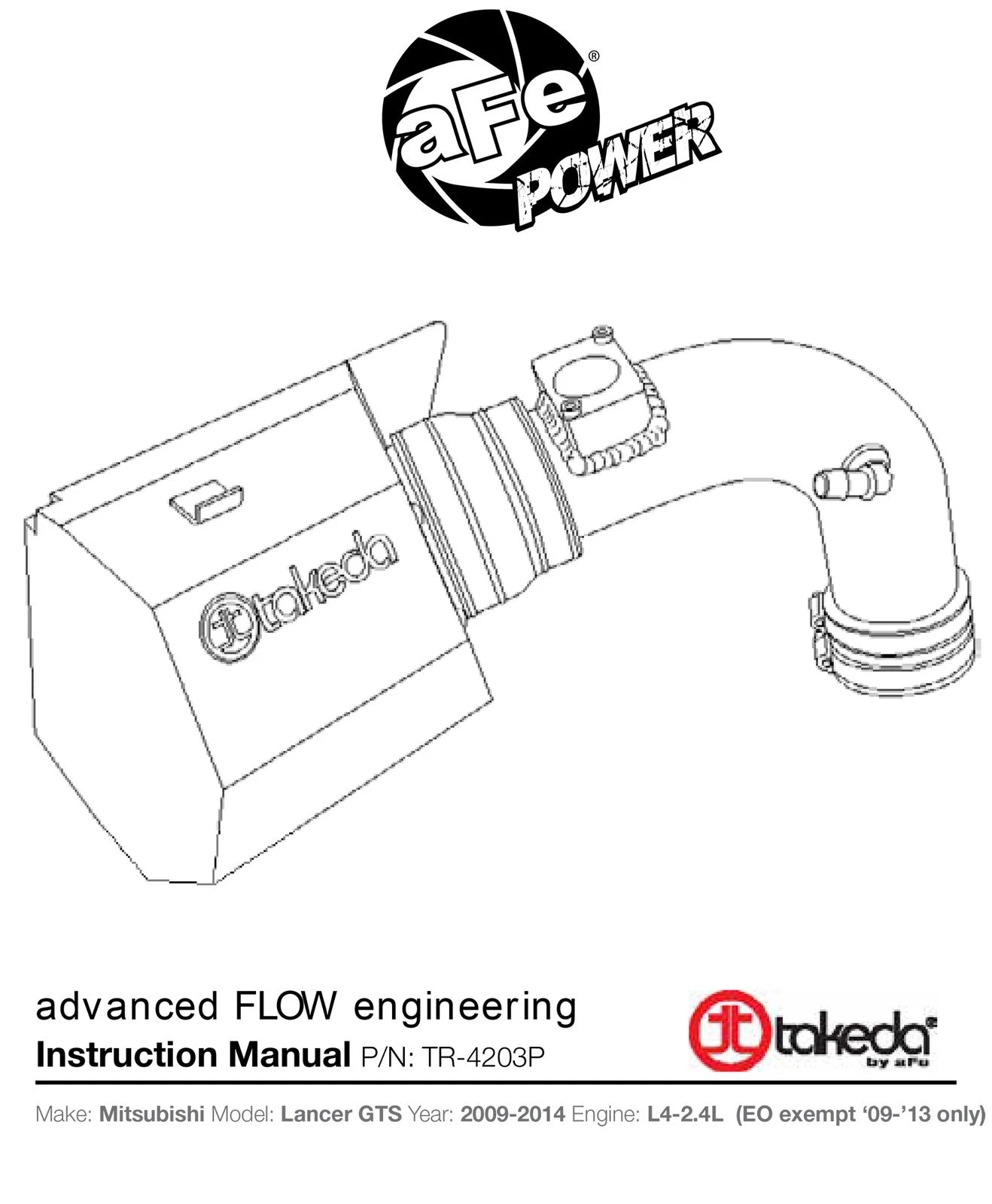 aFe Takeda Intakes Stage-2 PDS AIS PDS Mitsubishi Lancer GTS 09-11 L4-2.4L (pol)