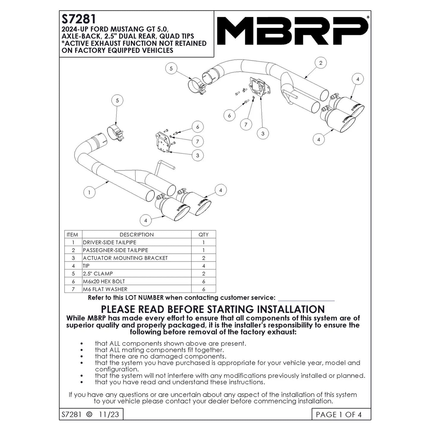 MBRP 2024+ Mustang GT 5.0L Aluminized Steel 2.5in Axle-Back Exhaust w/ Dual-Rear Quad Exhaust Tips