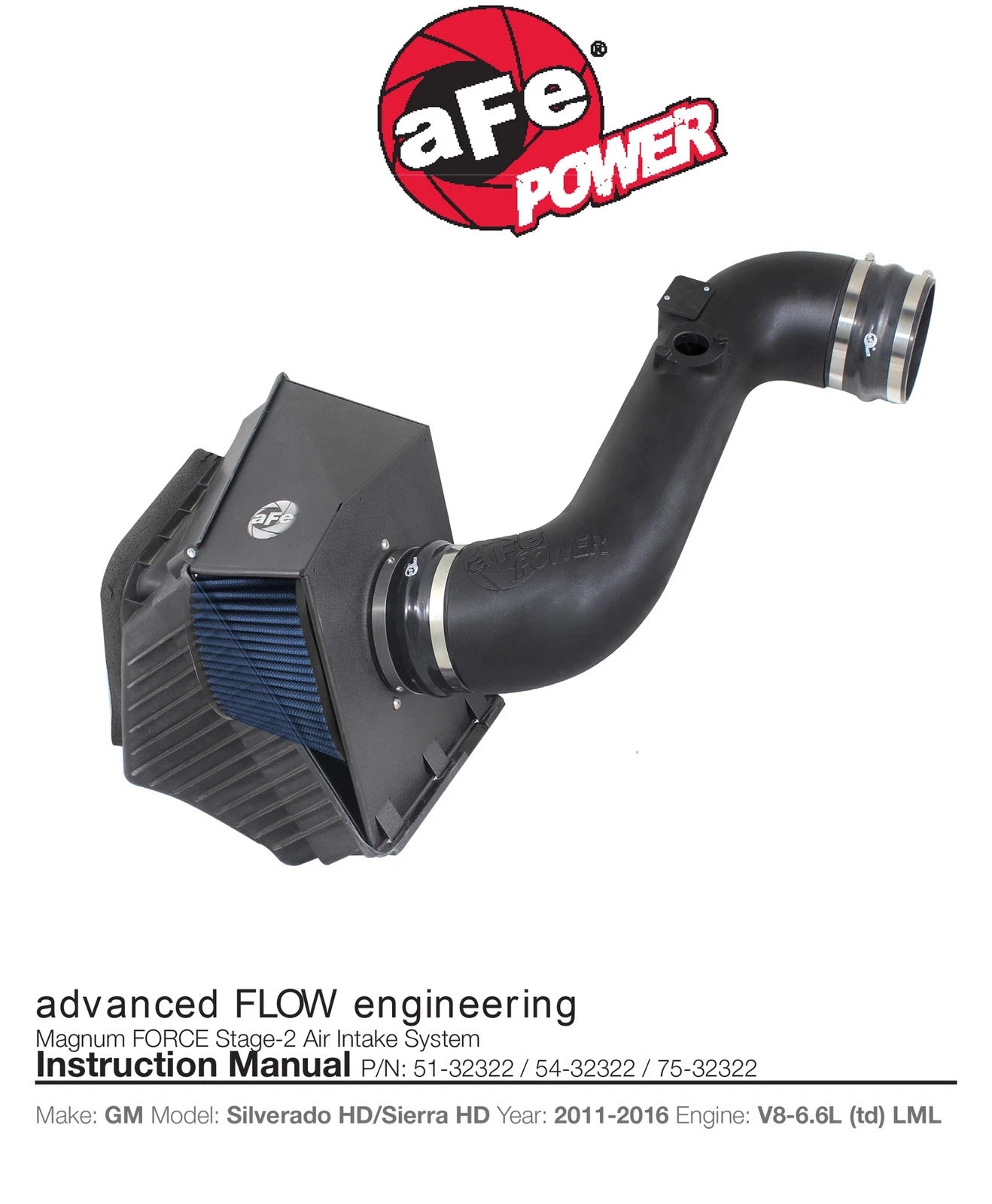 aFe Magnum FORCE Stage-2 Pro DRY S Intake System 11-15 GM Diesel Trucks V8 6.6L (td) LML