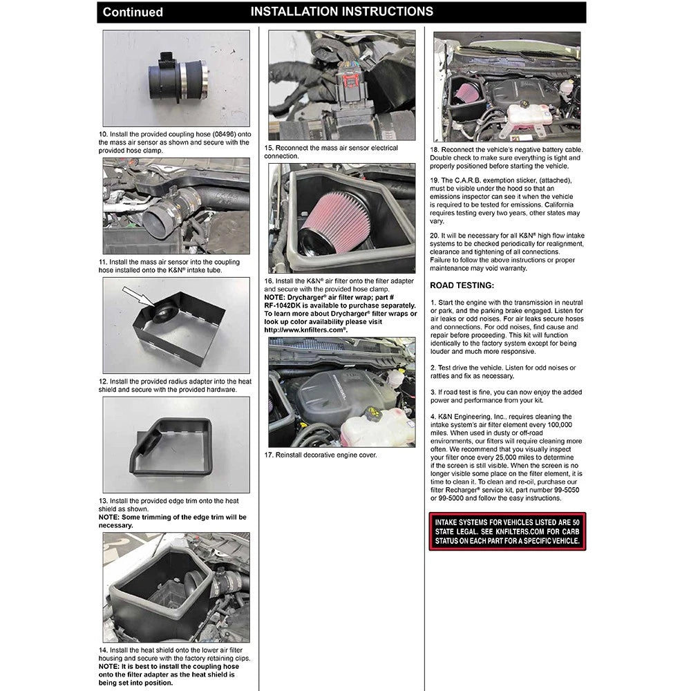 K&N 15-16 Dodge Ram 1500 V6-3.0L DSL Performance Intake Kit