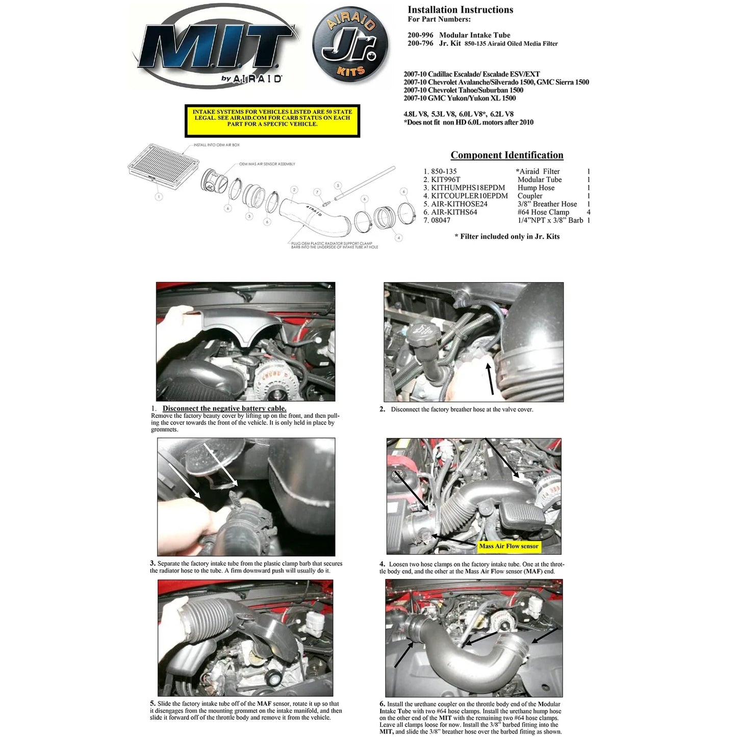 Airaid 07-13 Avalanche/Sierra/Silverado 4.3/4.8/5.3/6.0L Airaid Jr Intake Kit - Oiled / Red Media