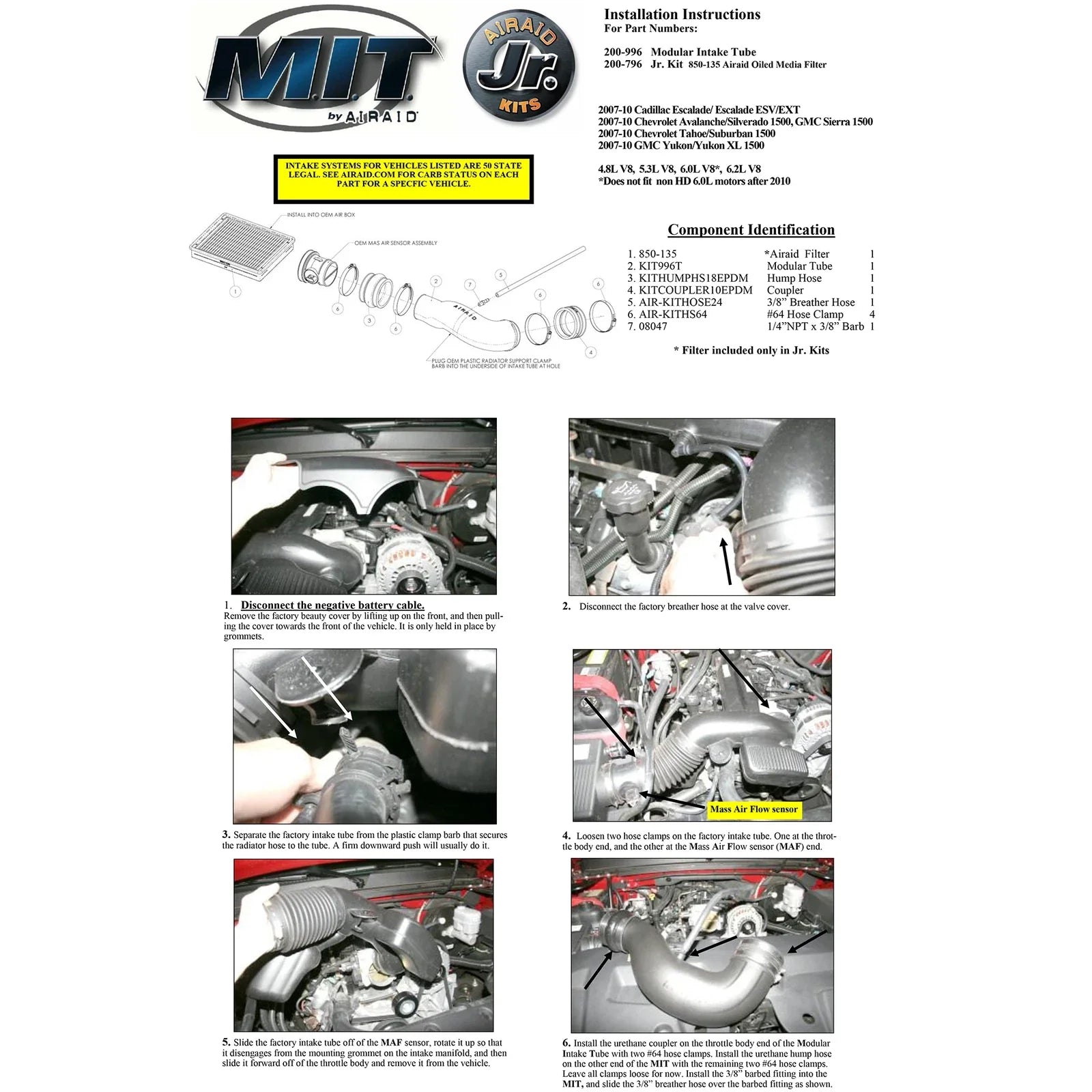 Airaid 07-13 Avalanche/Sierra/Silverado 4.3/4.8/5.3/6.0L Airaid Jr Intake Kit - Oiled / Red Media