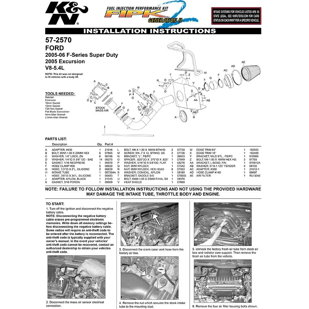 K&N 05-06 Ford F250 V8-5.4L Performance Intake Kit