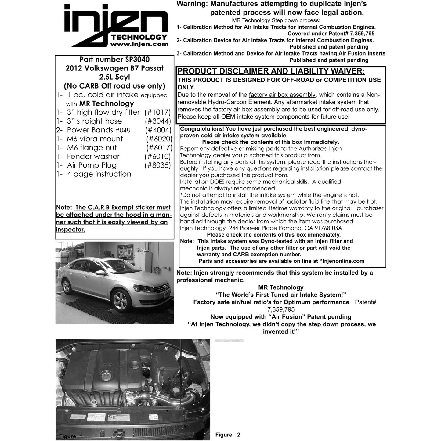 Injen 12 VW Passat 2.5L 5cyl Black Short Ram Intake