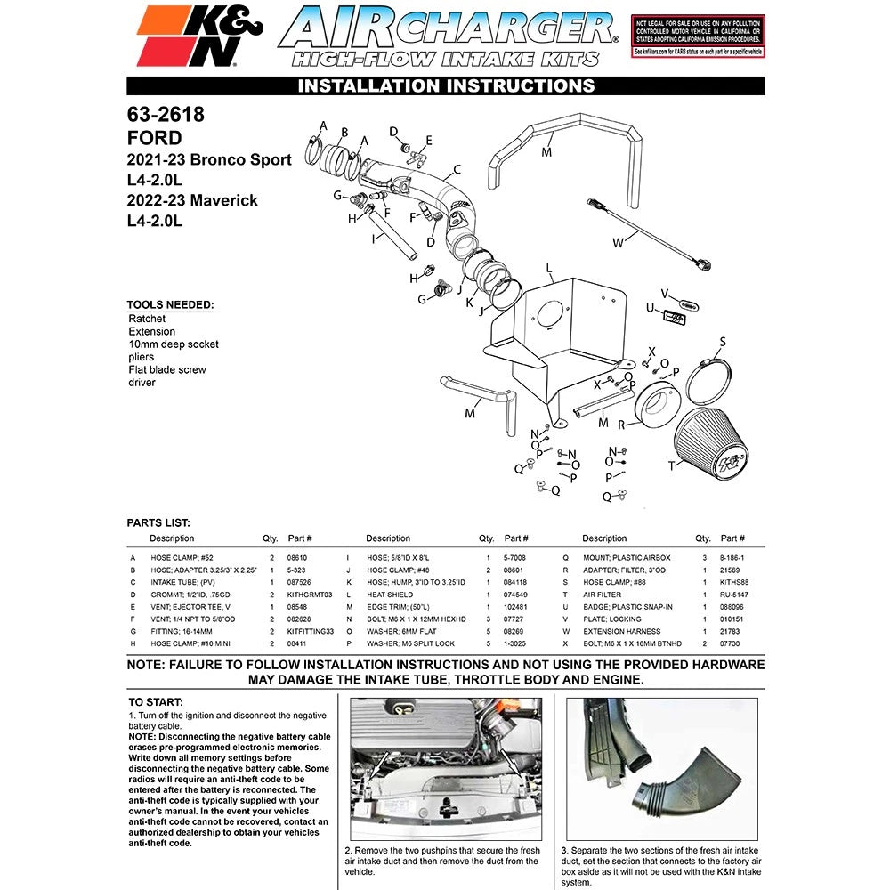 K&N 2022 Ford Maverick/Bronco Sport L4 2.0L Performance AirCharger Intake System
