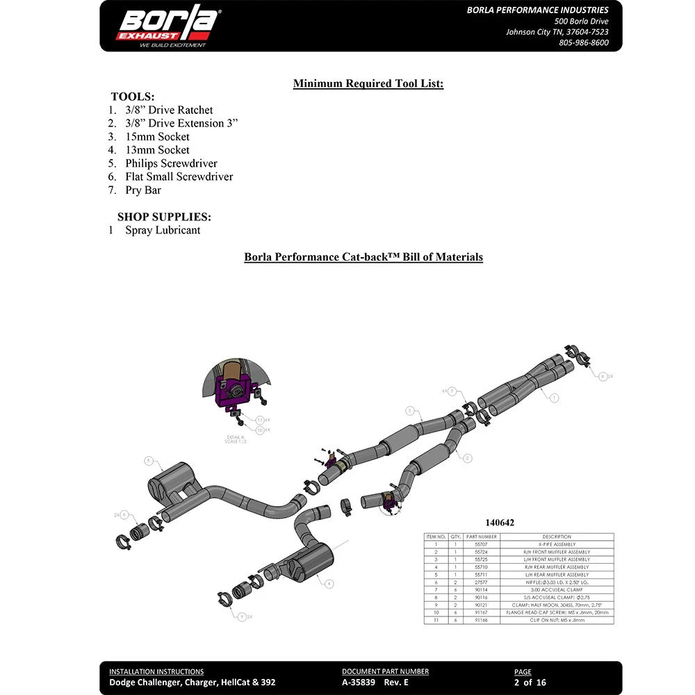 Borla 2015 Dodge Charger Hellcat 6.2L V8 ATAK Catback Exhaust w/ Valves No Tips Factory Valance