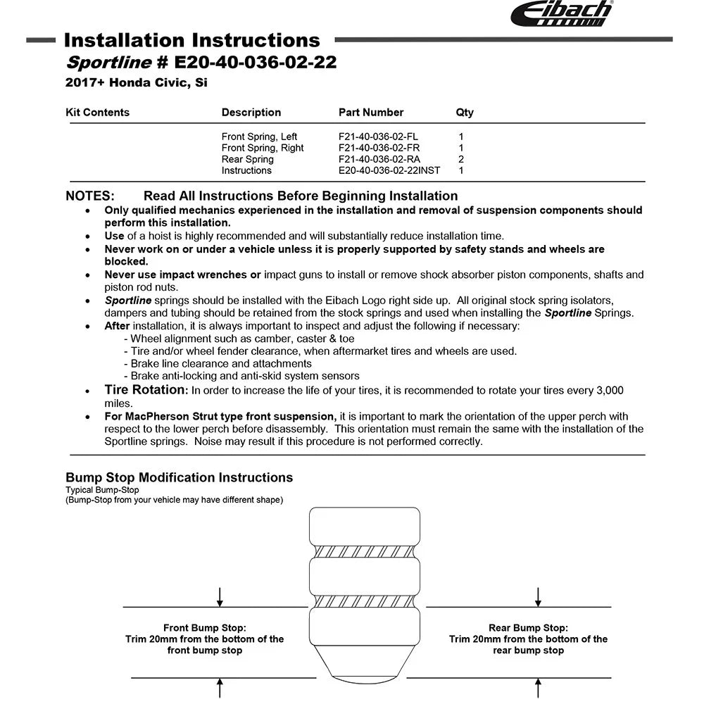 Eibach Sportline Kit for 17+ Honda Civic SI
