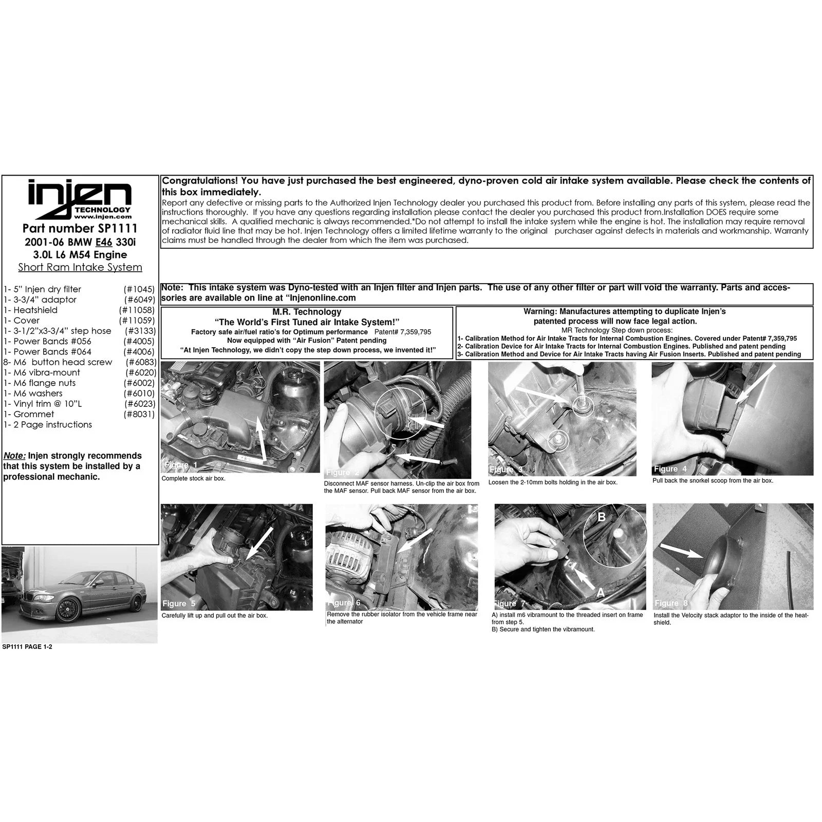Injen 01-06 BMW 330i E46 3.0L (M54) L-6 Wrinkle Black Short Ram Intake w/ Enc Heat Shield & Adapter
