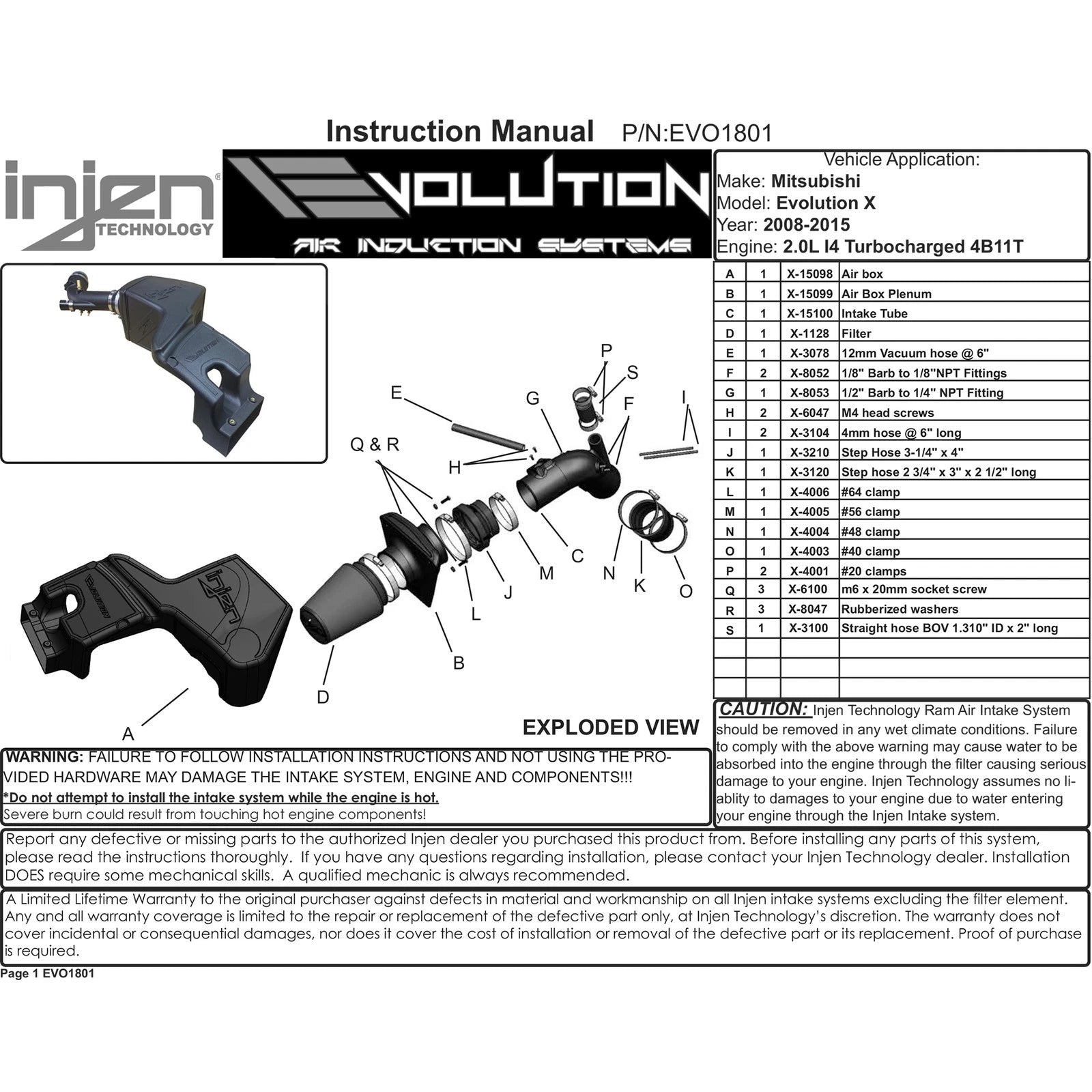 Injen 08-15 Mitsubishi Evo X 2.0L Evolution Intake