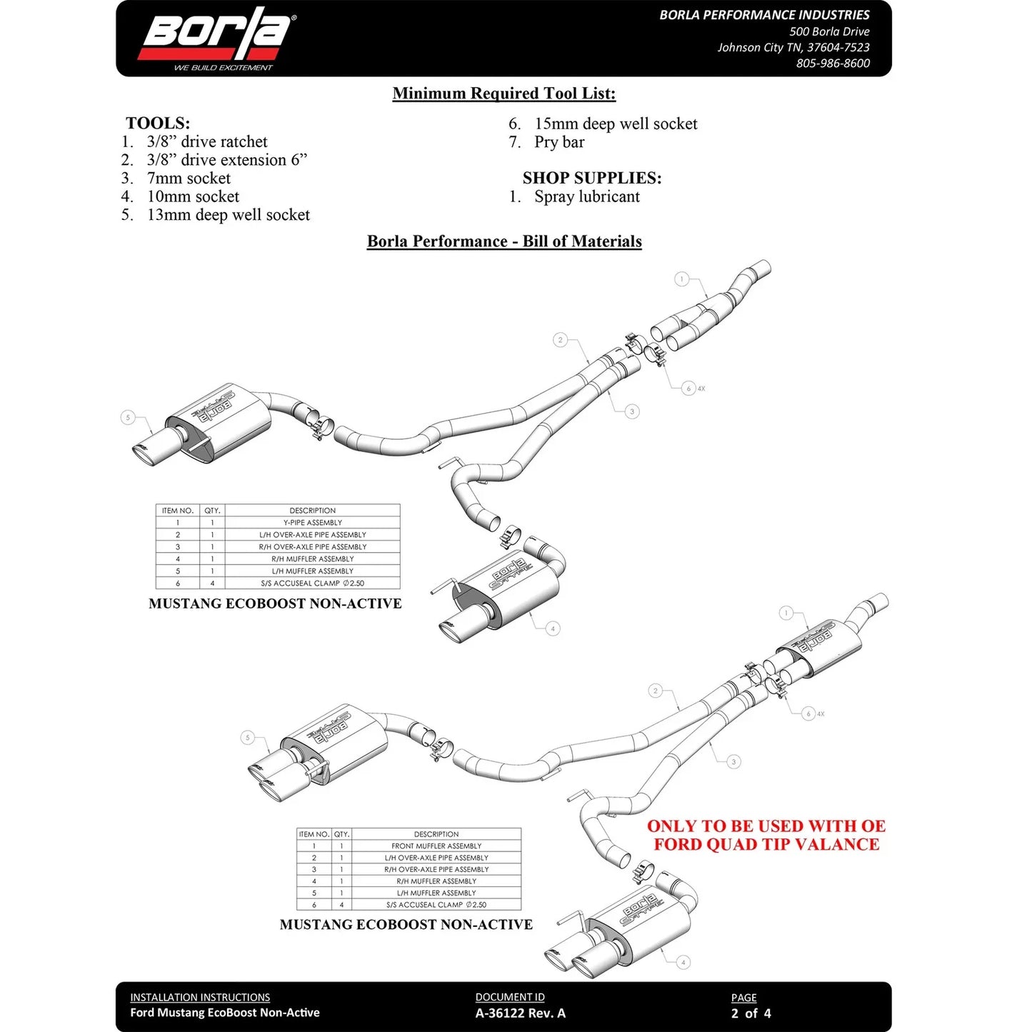 Borla 2024 Ford Mustang 2.3L Ecoboost 2.50 S-TYPE CFBA Catback Exhaust - Non-Active