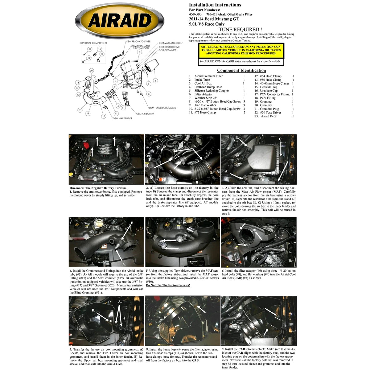 Airaid 11-14 Ford Mustang GT 5.0L Race Only (No MVT) MXP Intake System w/ Tube (Oiled / Red Media)