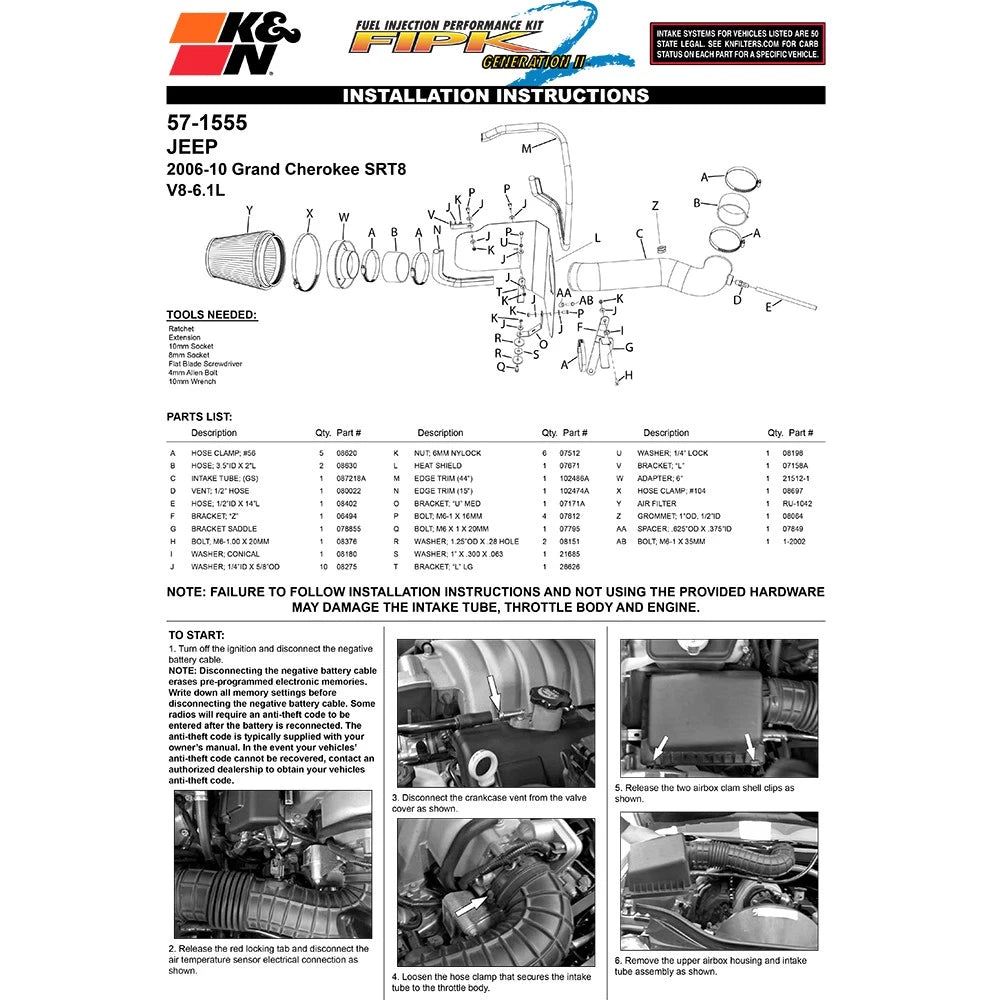 K&N 06-10 Jeep Grand Cherokee 6.1L V8 Performance Intake Kit