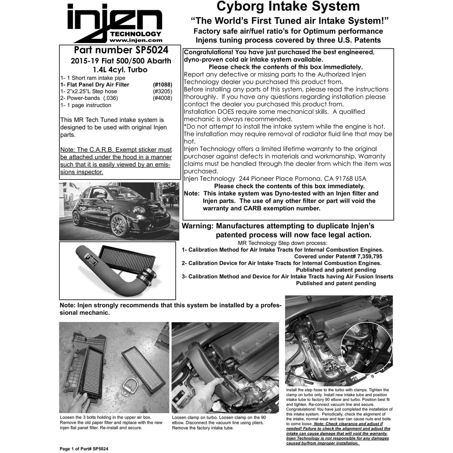 Injen 15-19 Fiat Abarth 1.4L Turbo 4Cyl Polished Short Ram Intake w/MR Tech