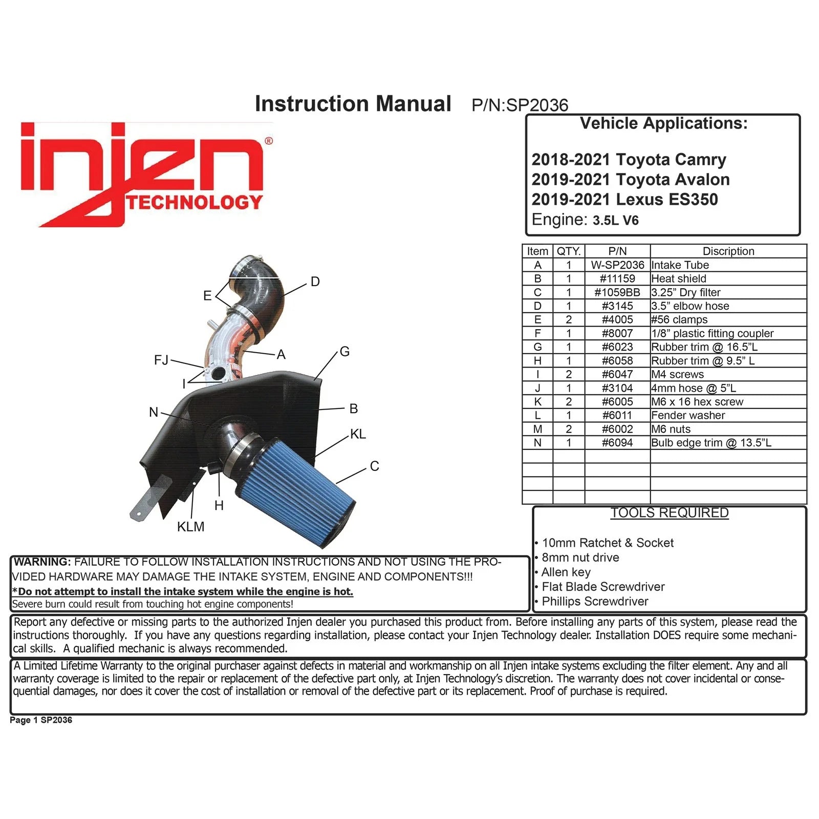 Injen 18-20 Toyota Camry V6 3.5L Polished Short Ram Air Intake
