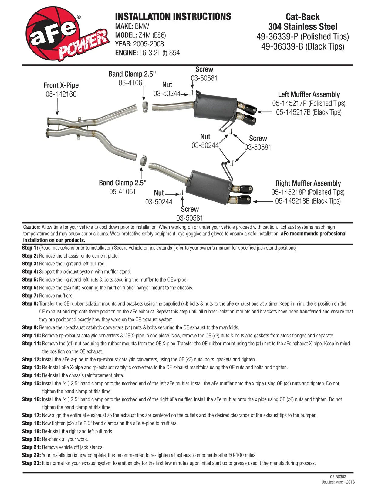 aFe MACH Force-Xp 2-1/2in 304 SS Cat-Back Exhaust w/Polished Tips 05-08 BMW Z4 M Coupe (E86) L6 3.2L