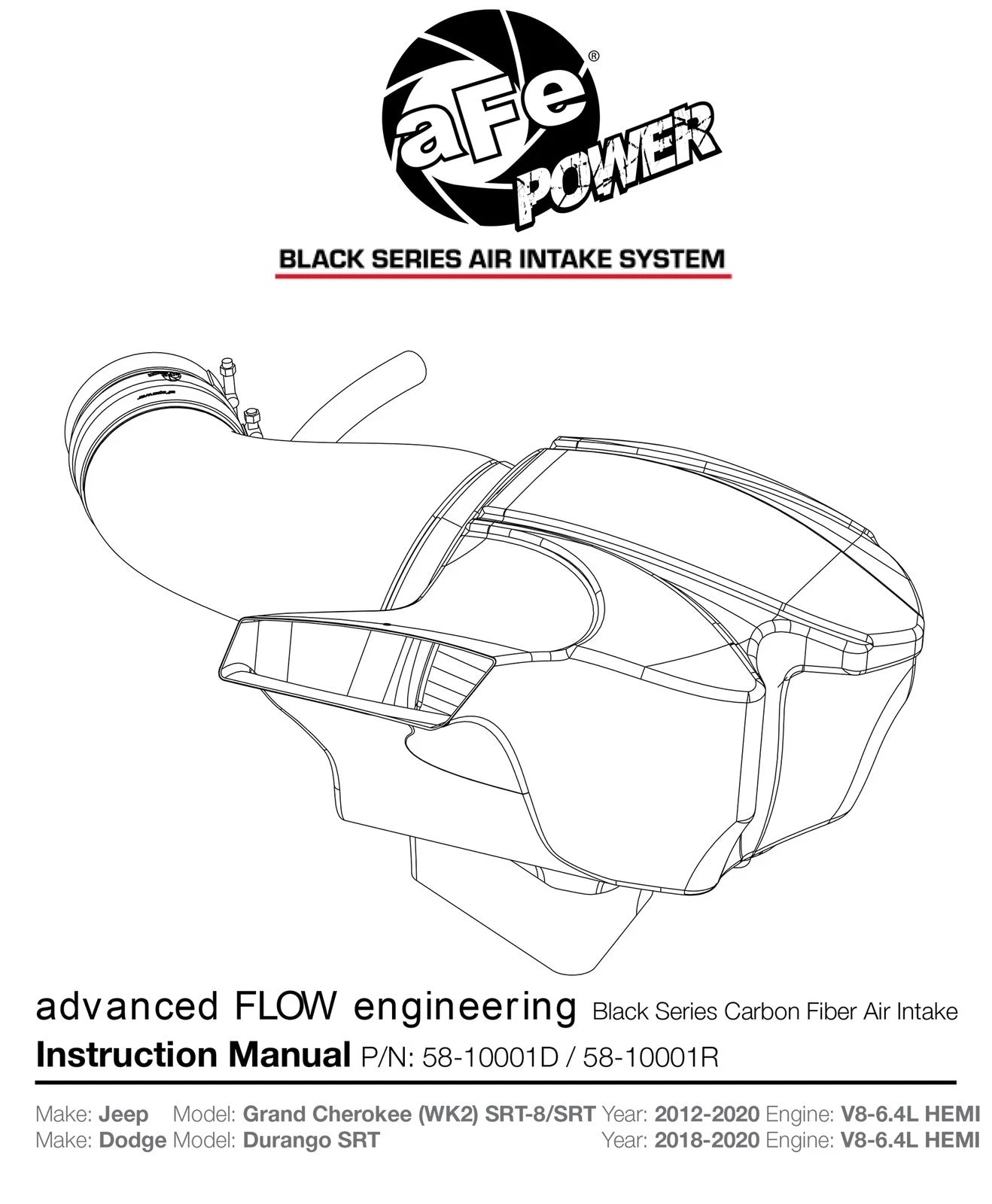 aFe Momentum Carbon Fiber CAIS w/ Pro Dry S Filter 12-19 Jeep Grand Cherokee SRT8 (WK2) V8-6.4L