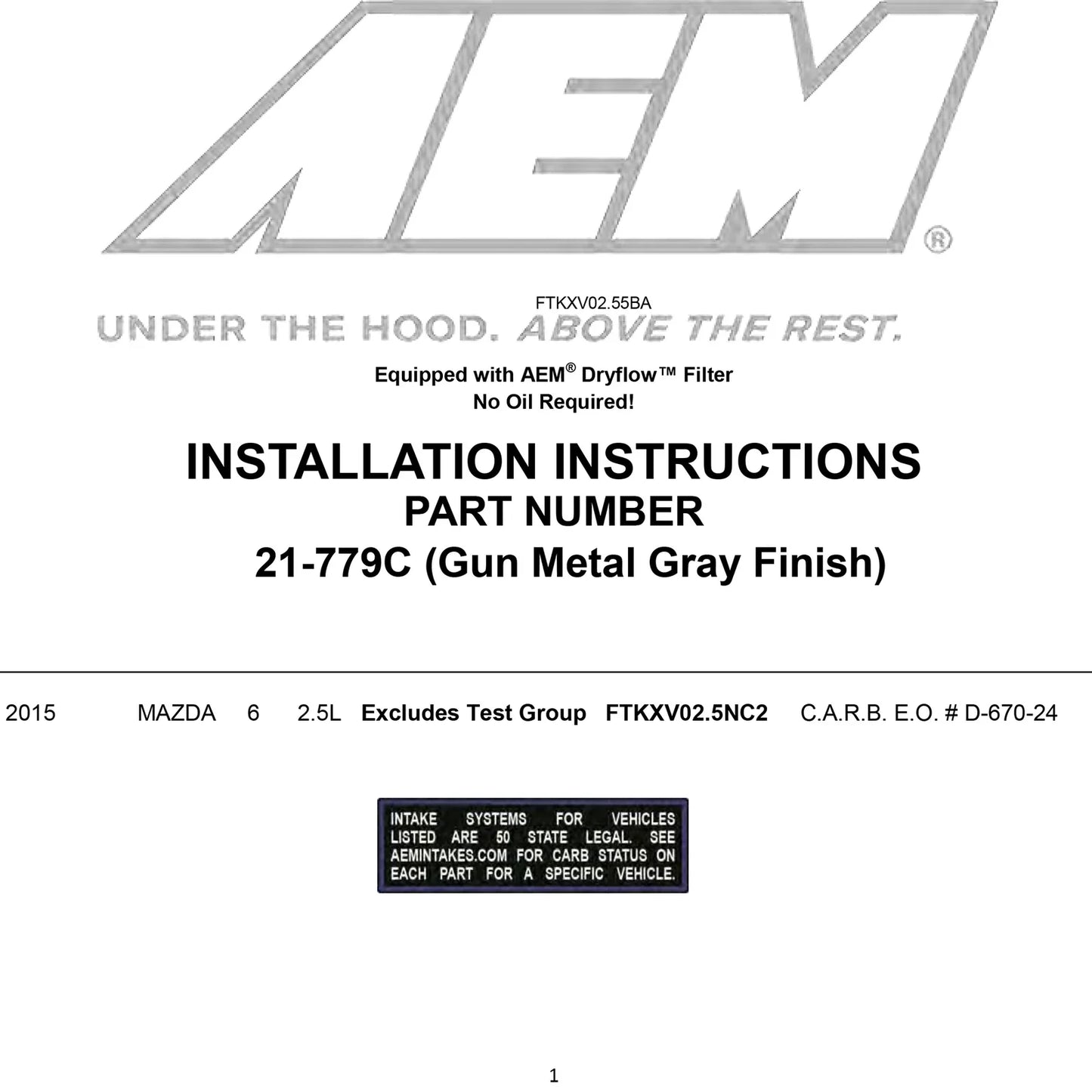AEM 14-16 Mazda 6 2.5L - Cold Air Intake System