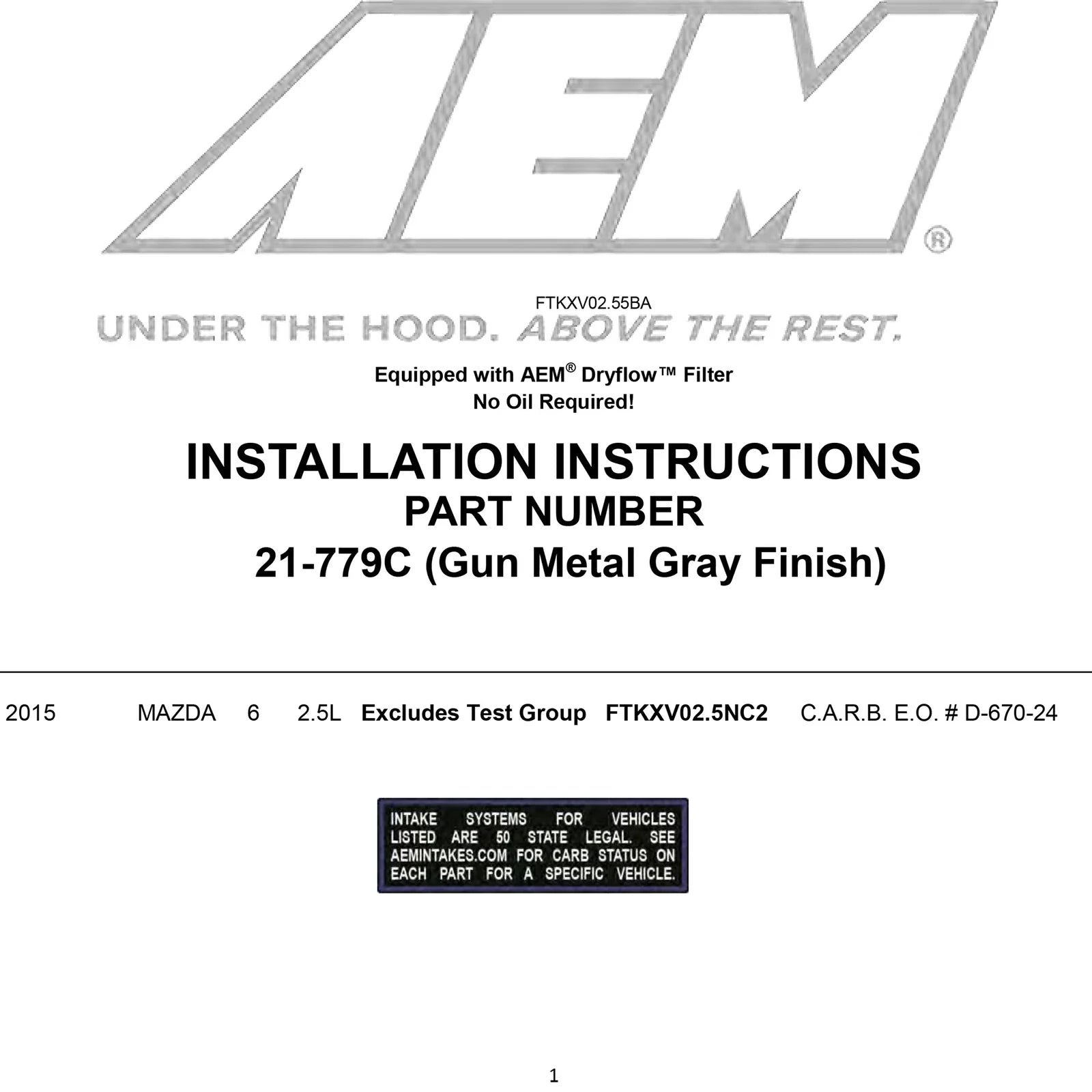 AEM 14-16 Mazda 6 2.5L - Cold Air Intake System